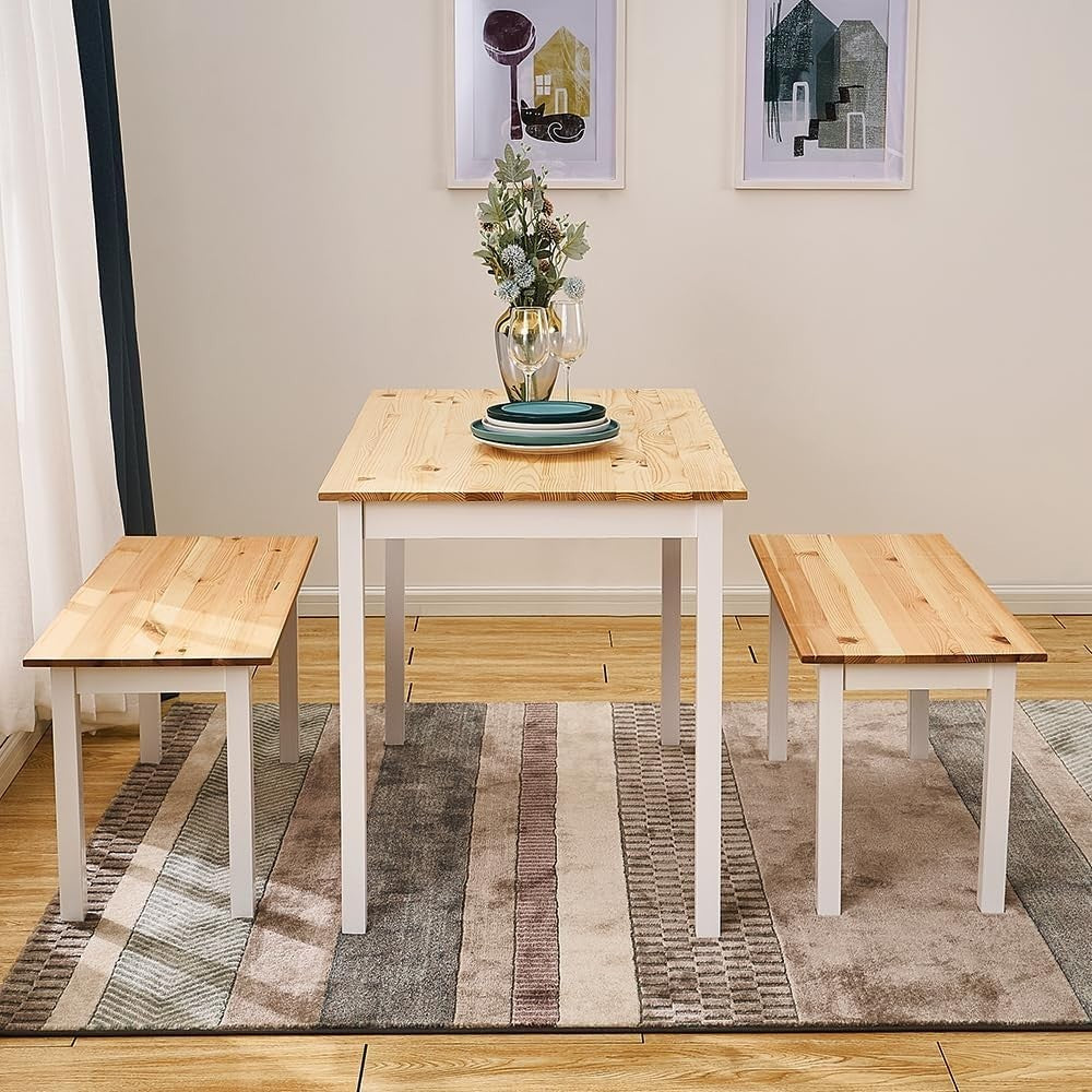 Solid Pine Dining Table & Bench Set | Durable Kitchen Furniture, Classic