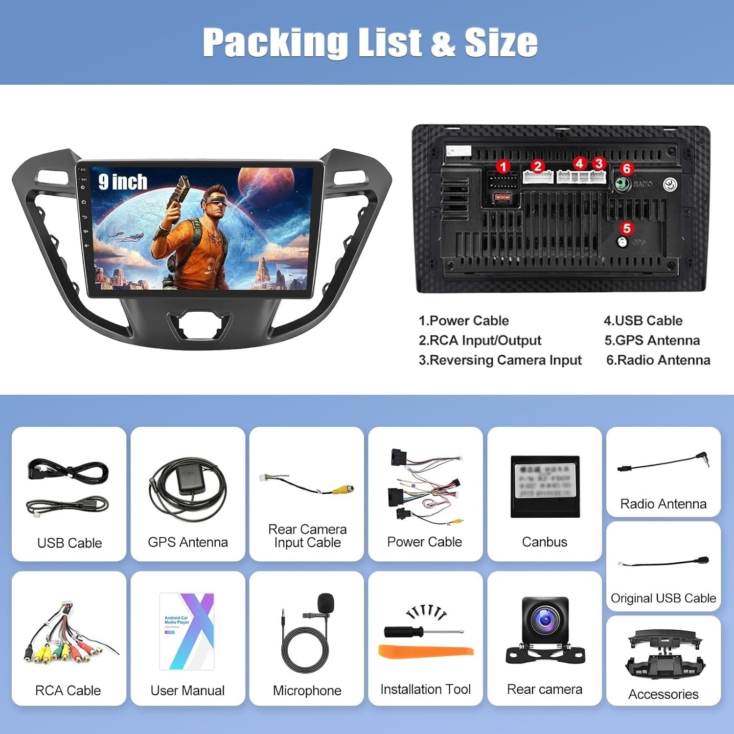 9" Android 15 Car Stereo Ford Transit Tourneo 2013-2017 GPS WiFi