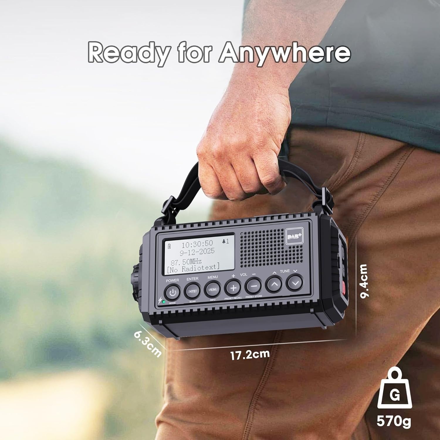 DAB+ Wind Up Solar Radio 5000mAh USB Flashlight Reading Lamp SOS