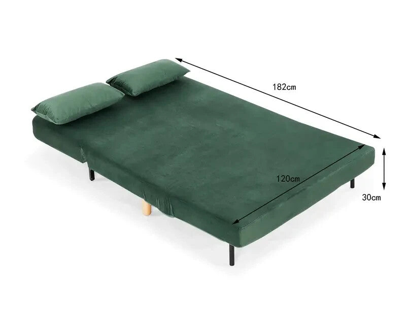 Green Velvet Double Sofa Bed Futon 2 Seater Clic Clac Guest Sleeper