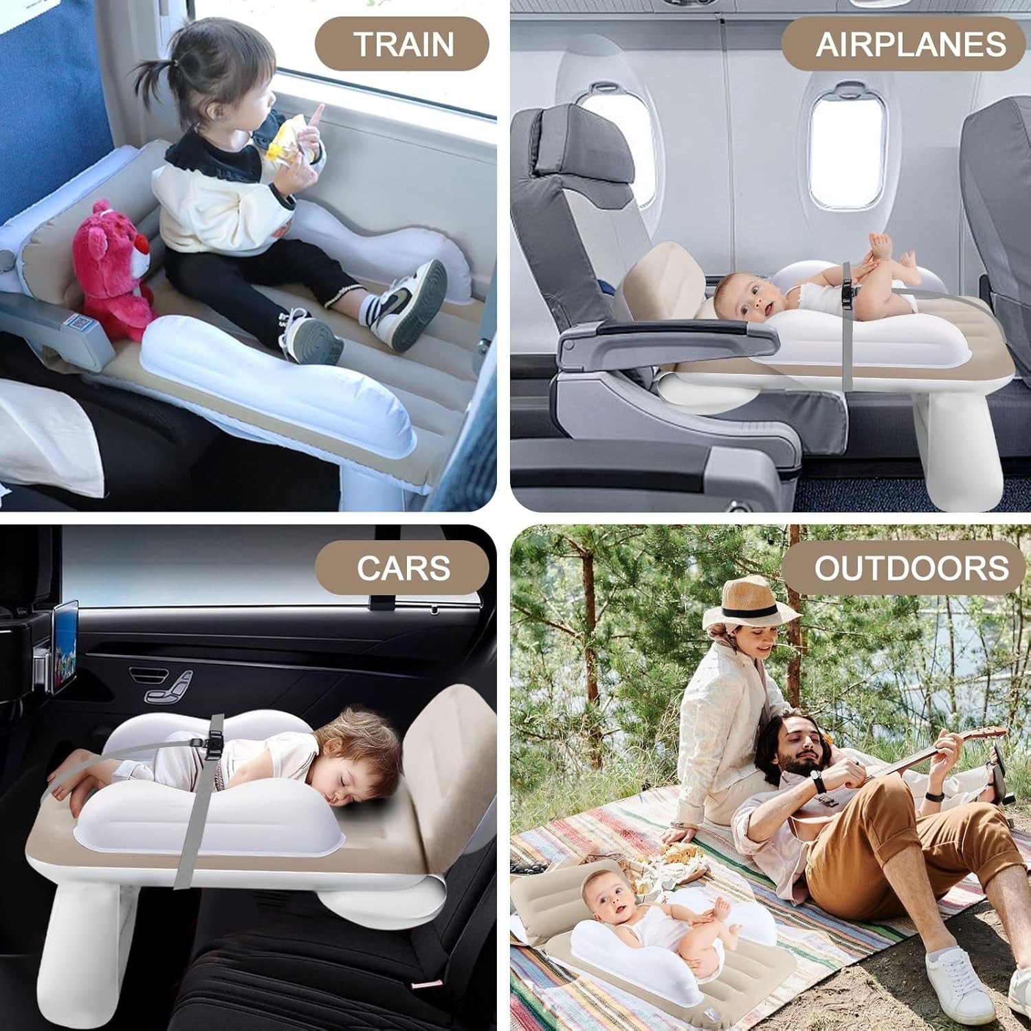 Portable Inflatable Toddler Airplane Bed with Safety Guard and Travel Pump