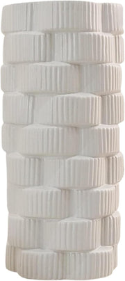 White Ribbed Ceramic Floor Vase 30cm Modern Flower Living Room Decor