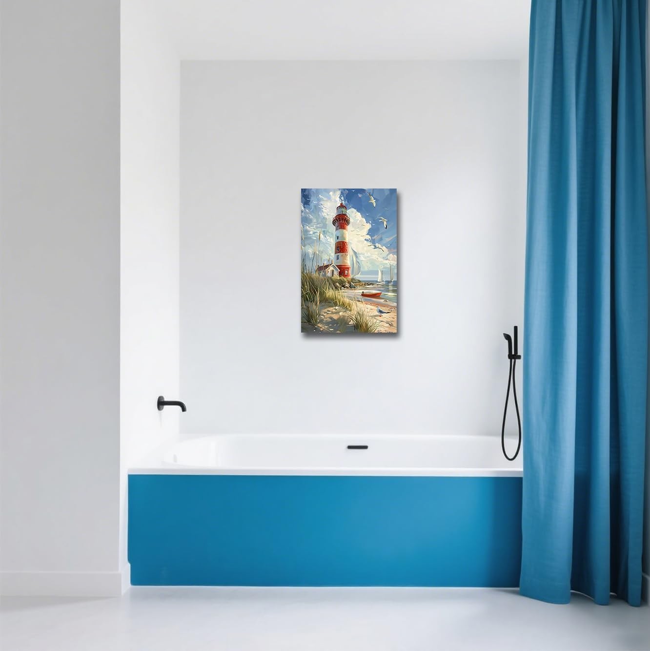 Lighthouse Canvas Wall Art Coastal Seascape Framed 45x30cm