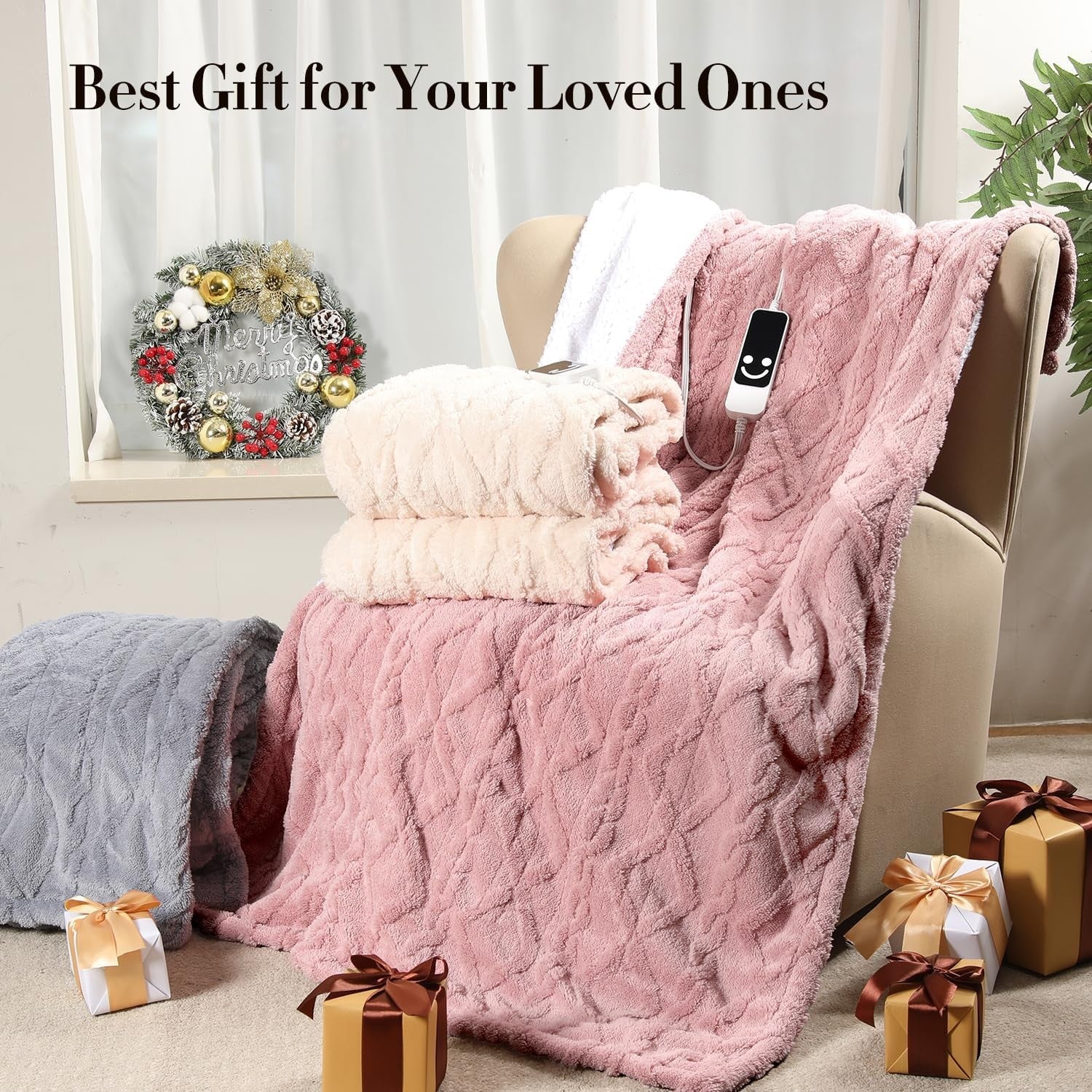 Electric Heated Throw Blanket Pink Sherpa Fleece 5 Heat Levels Auto Off 127x152c