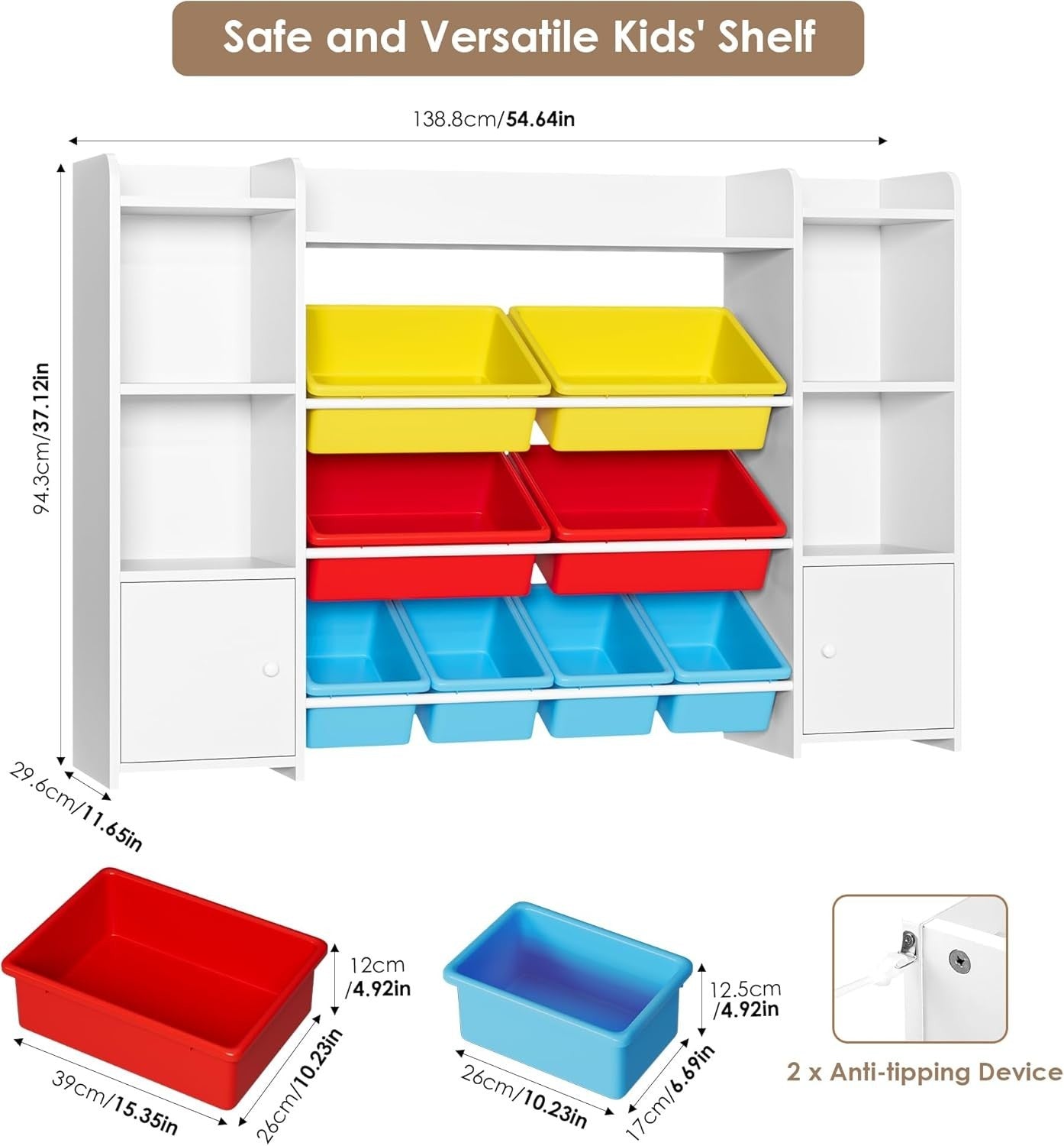 Kids Toy Storage Organizer with 8 Removable Bins & Shelves – Colorful & Durable