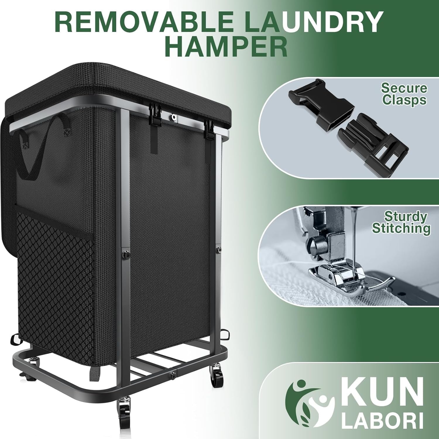 150L Large Black Rolling Laundry Hamper Heavy Duty Laundry Cart with Wheels