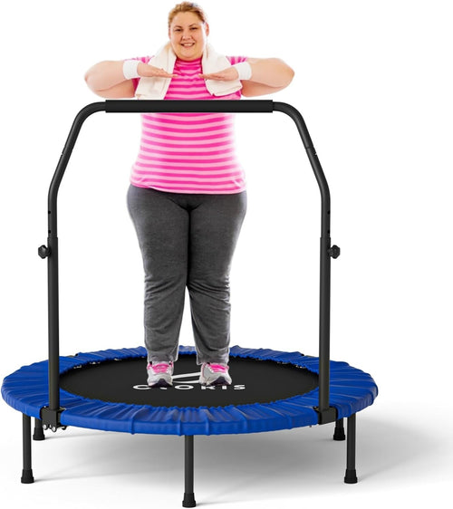 40” Foldable Fitness Trampoline Rebounder Adjustable Handle 400lbs