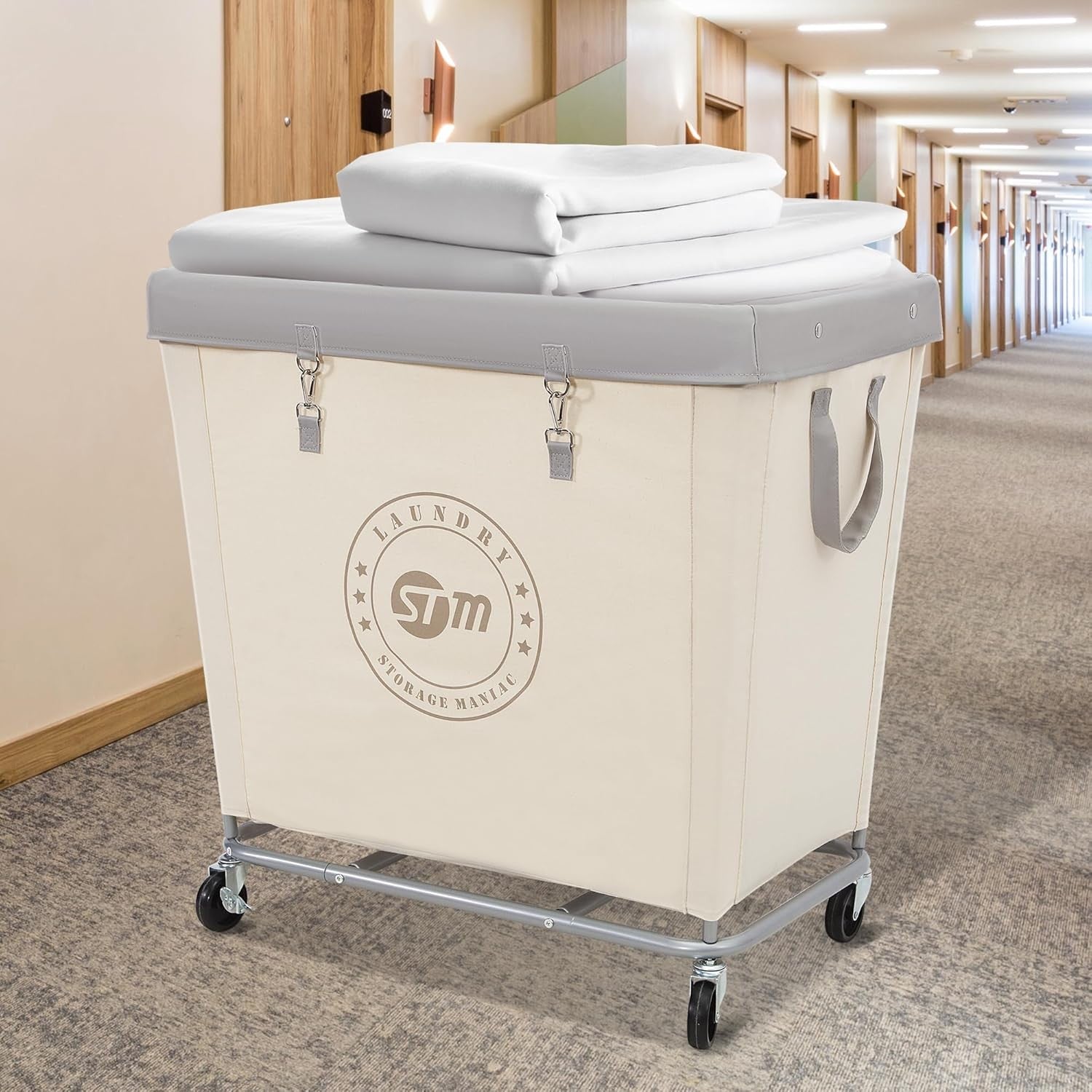 320L Industrial Laundry Hamper on Wheels | Heavy-Duty Cart | Large Canvas Bin