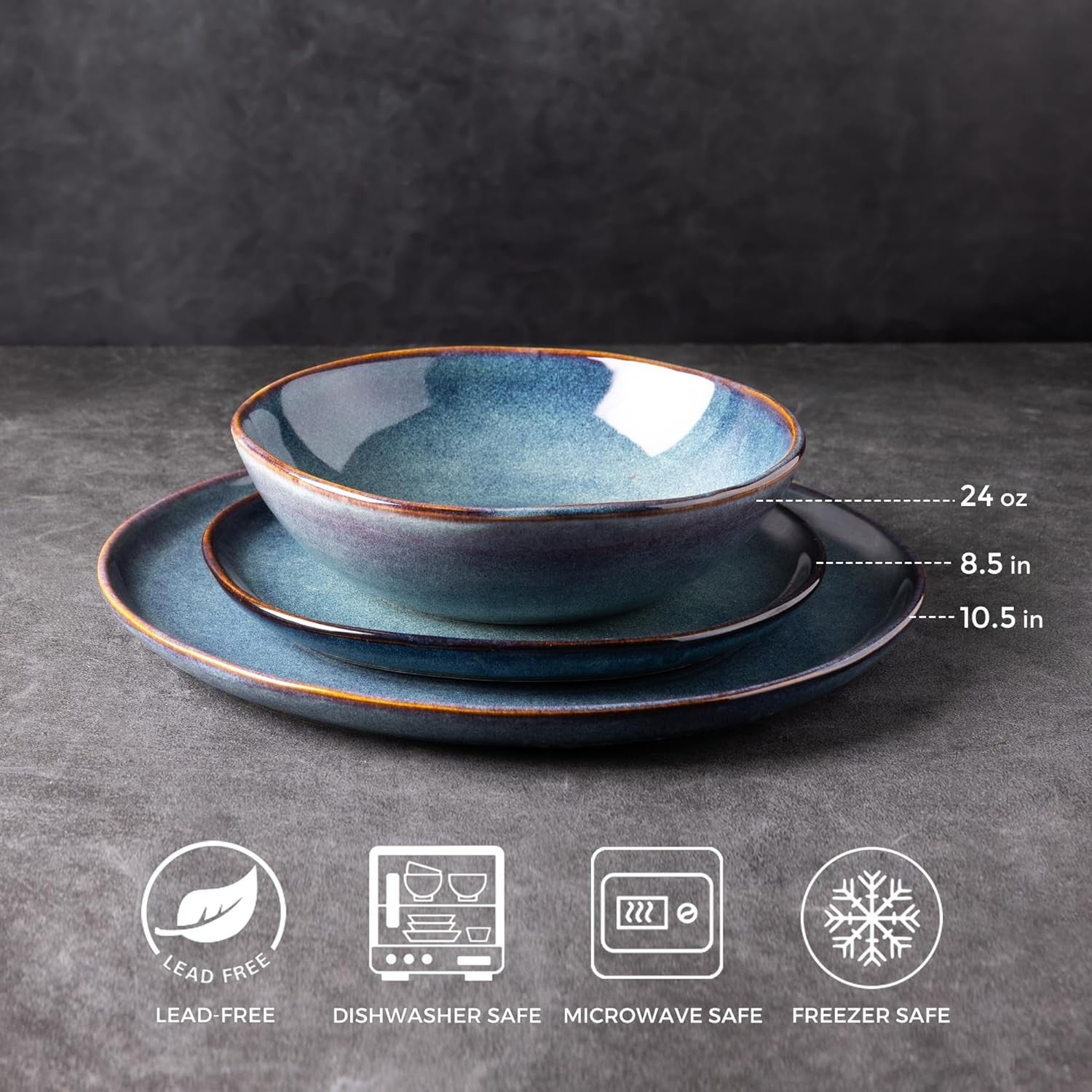 18pc Stoneware Dinnerware Set Blue Reactive Blue Plates Bowls Dishwasher Safe