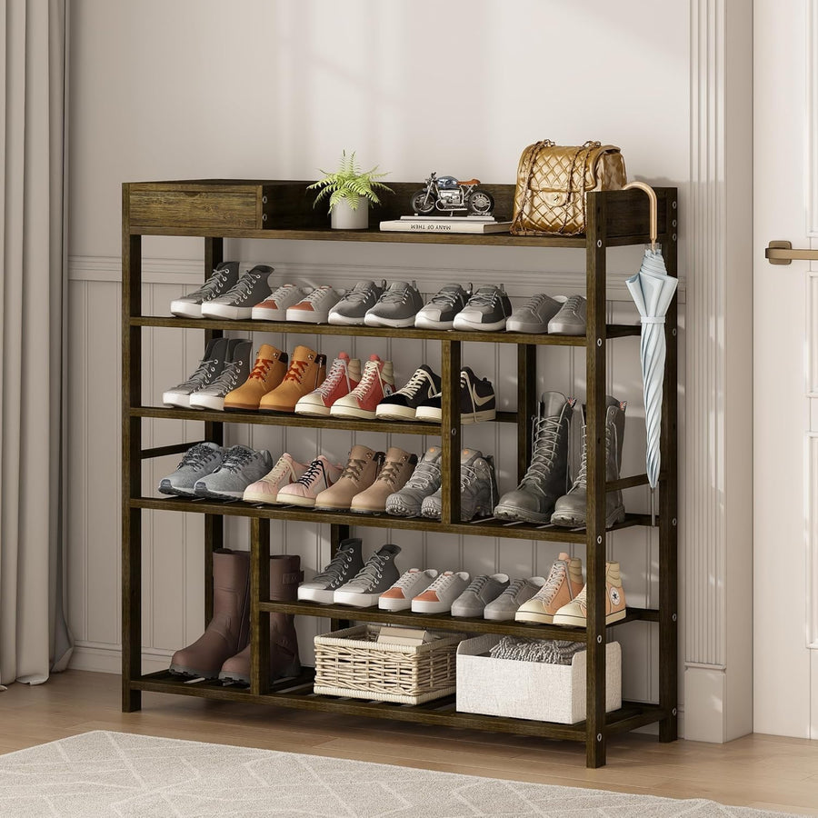 6 Tier Bamboo Shoe Rack Storage Shelf – Tall Tea Brown Entryway Unit
