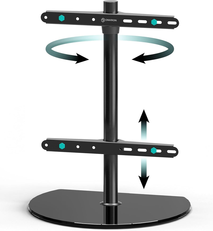 Adjustable Swivel TV Stand for 32-65" TVs, Glass Top, 35kg Load Capacity