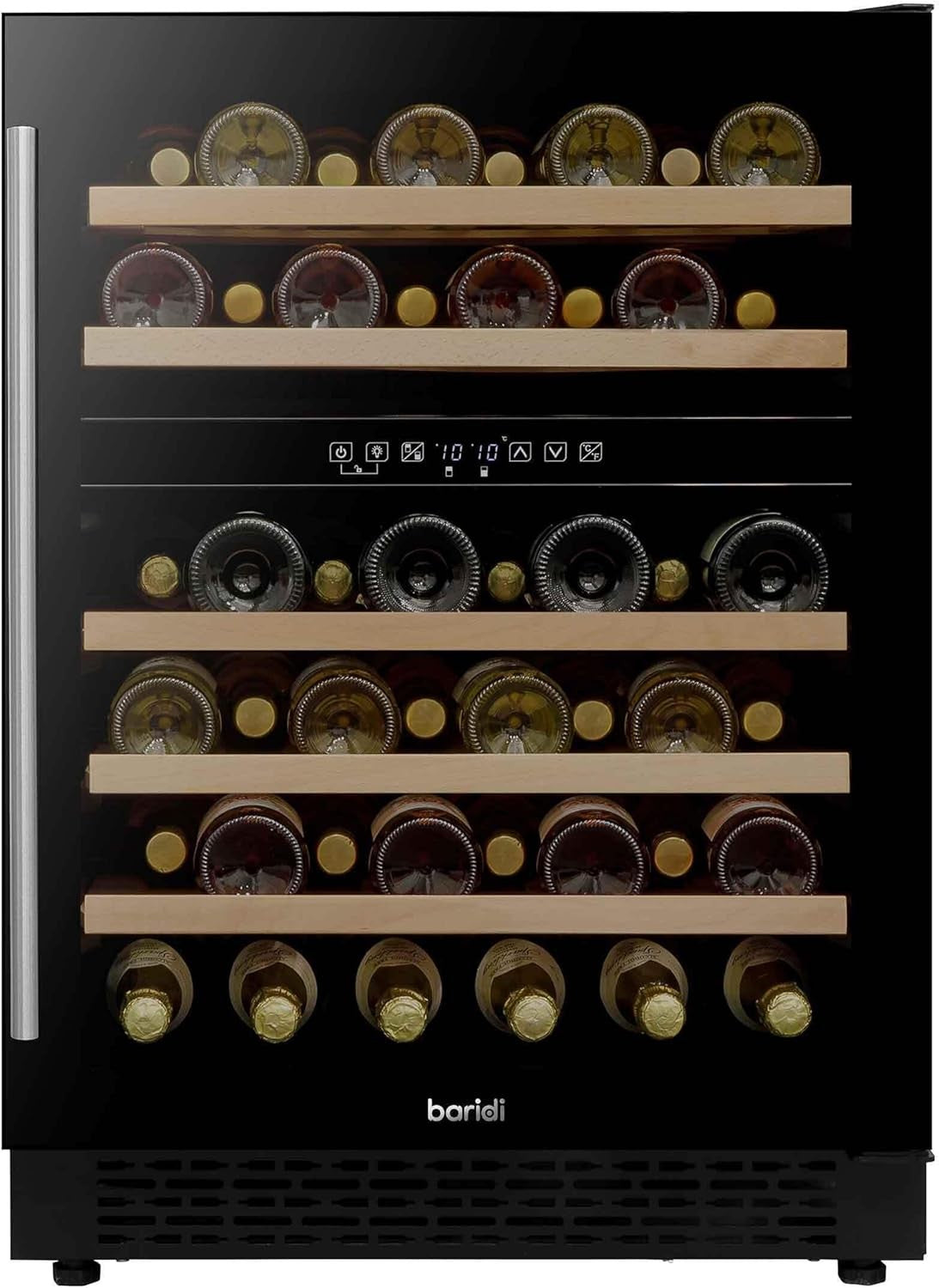 46 Bottle Dual Zone Wine Cooler Under Counter Fridge Touch Screen LED Black