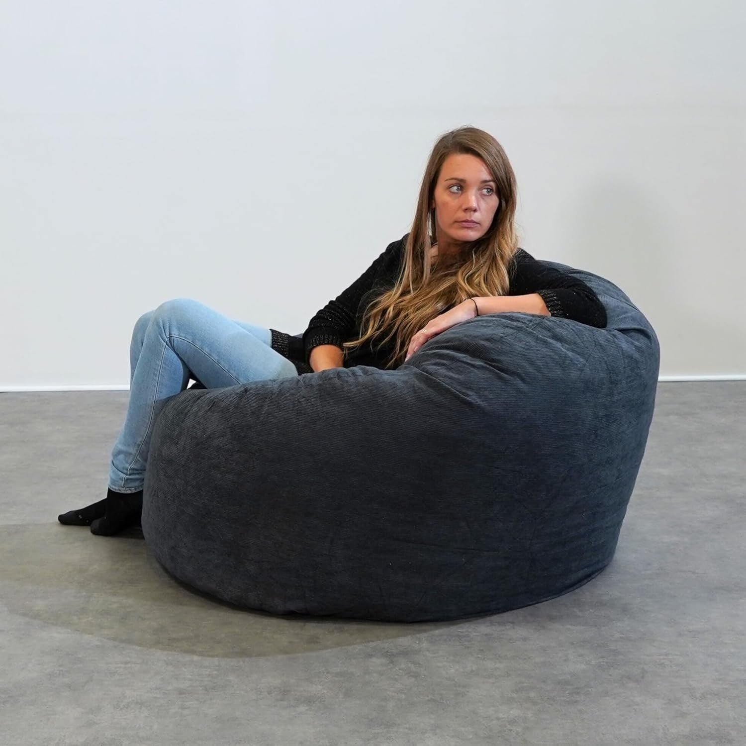 Adult Bean Bag Chair Blue Corduroy 100cm Foam Support Sofa Seat for Lounge