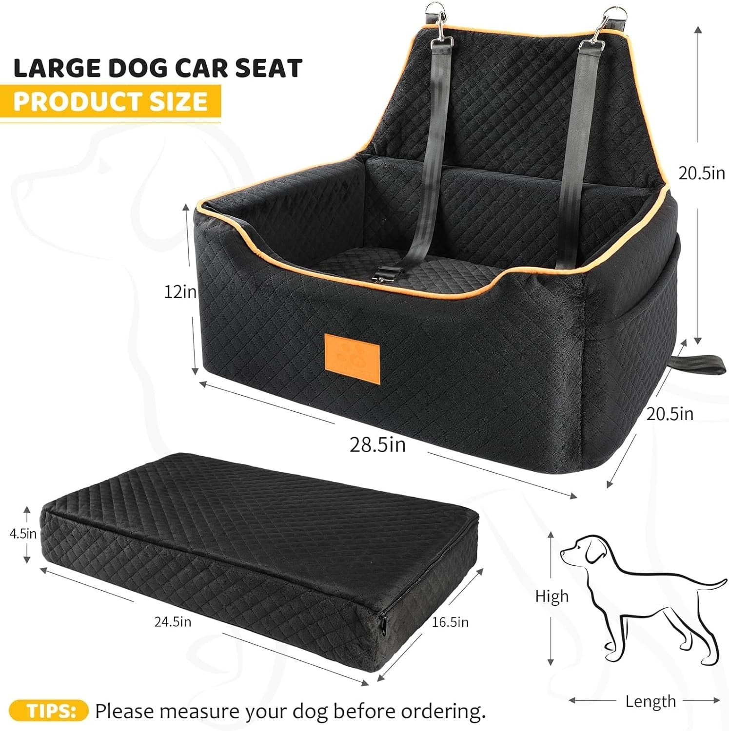 Dog Travel Bed Car Seat for Large Dogs Memory Foam Pet Booster 55lb