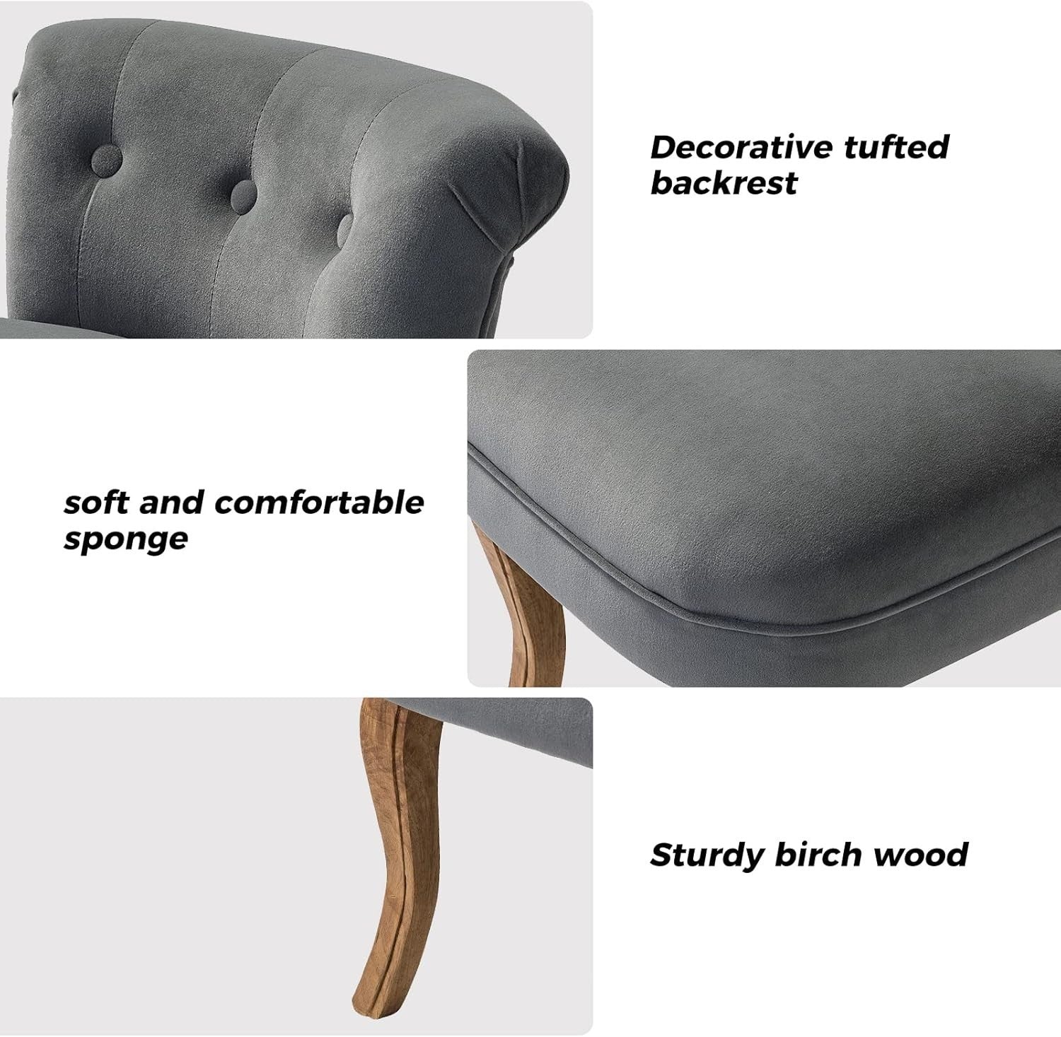 Grey Velvet Upholstered Vanity Chair – Barrel Back Accent Seat with Wood Legs