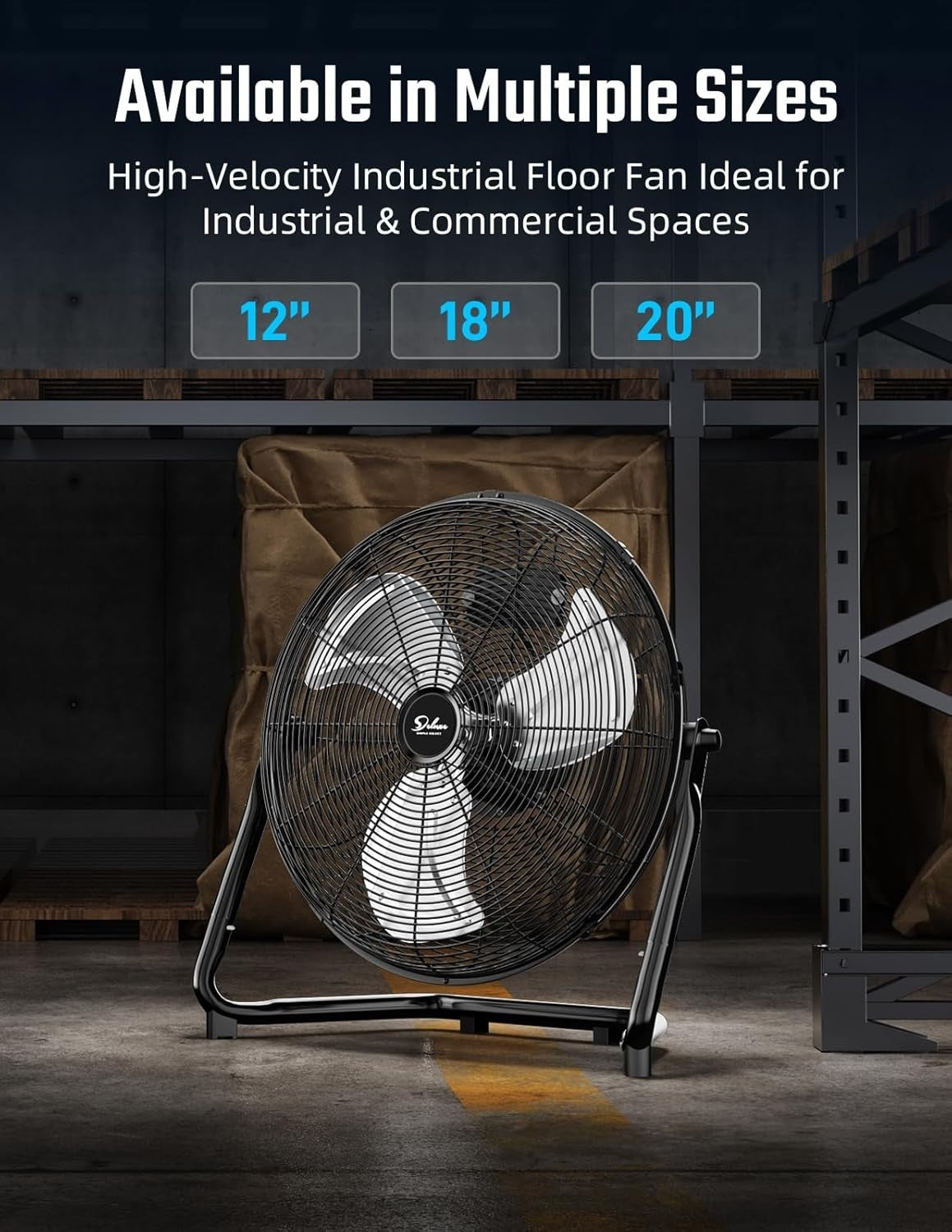 20" 3-Speed High Velocity Floor Fan – Heavy Duty Metal Cooling Workshop Garage
