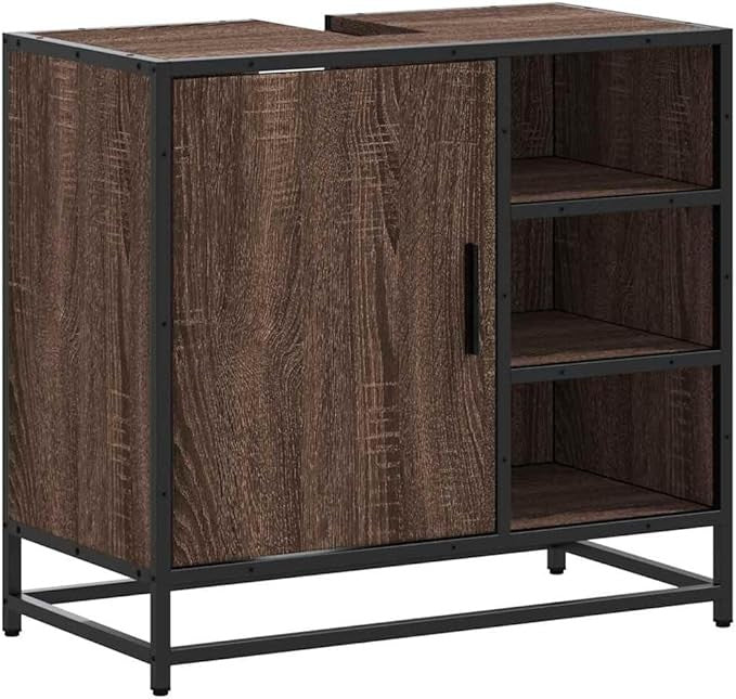 Brown Oak Bathroom Sink Cabinet 65x33x60cm Under Basin Storage Unit Shelves
