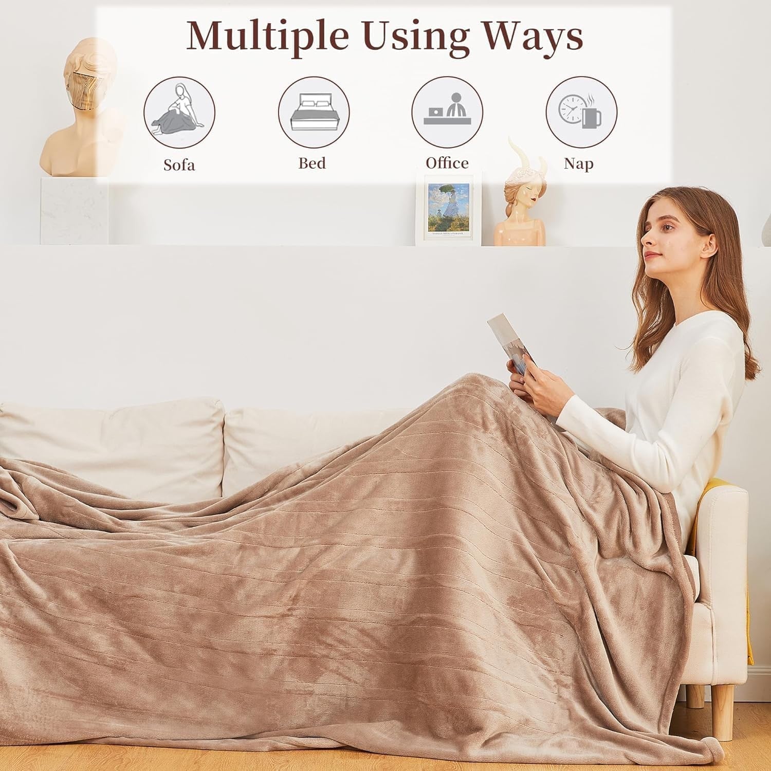 Electric Heated Throw Blanket 130x180cm Mink Faux Fur Flannel 6 Heat Auto Off
