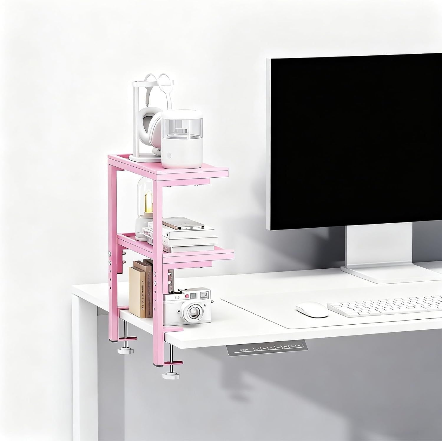 Pink Clamp-On Desk Shelf 2-Tier Adjustable Desktop Organizer Storage Rack