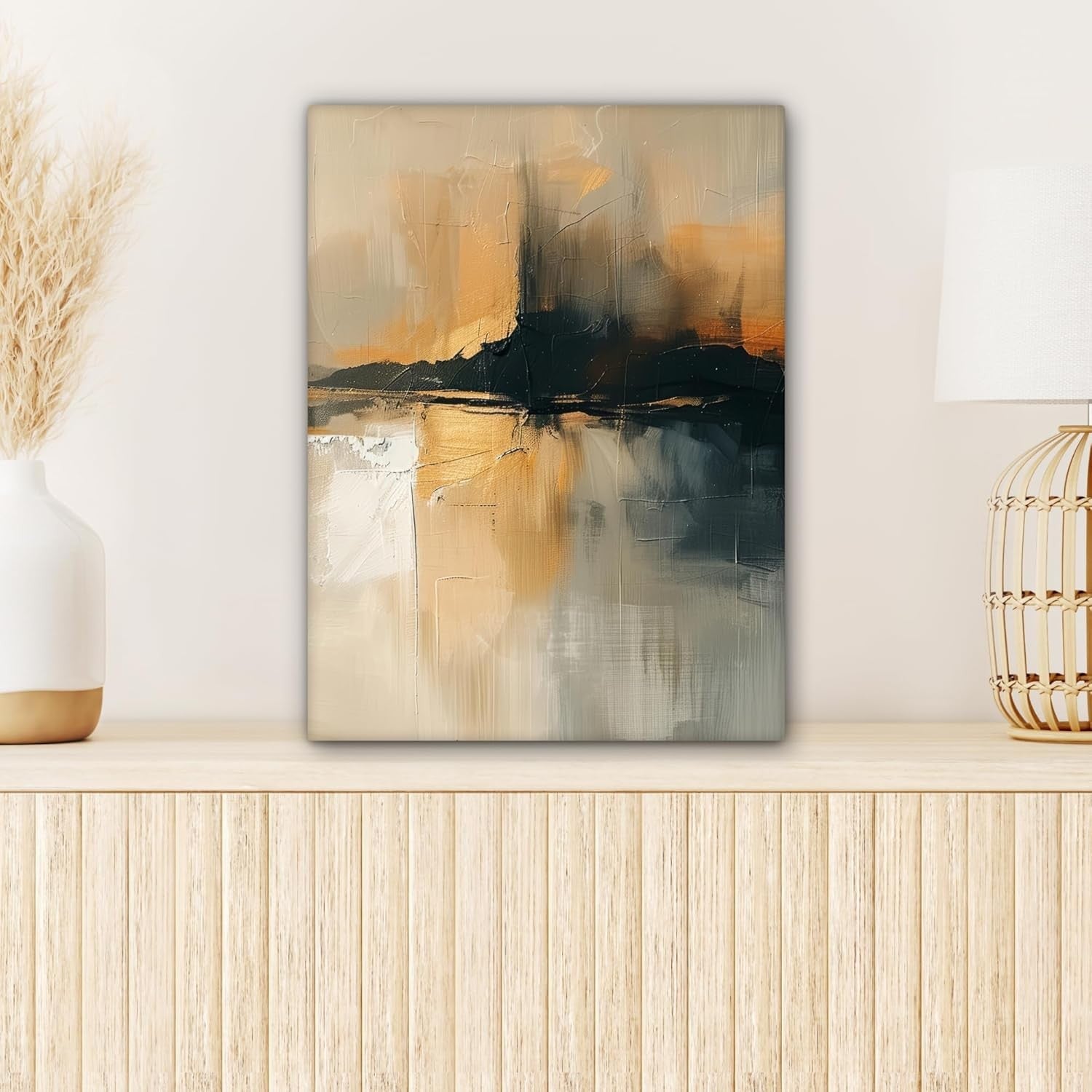 Abstract Black Beige Canvas Wall Art 30x40cm Framed Modern Print