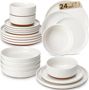 24 Piece Dinner Set Plates Bowls for 6 Stoneware Microwave Dishwasher Safe