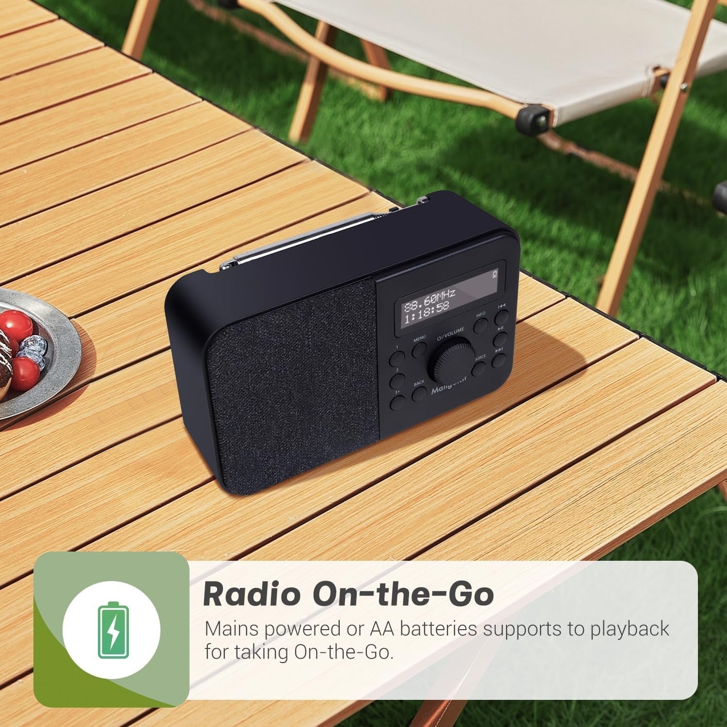 Portable DAB DAB+ FM Radio Bluetooth Kitchen Alarm Stone Grey