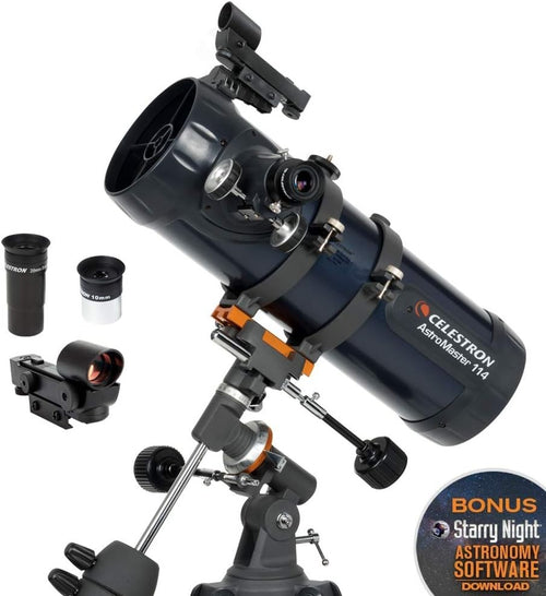 114mm Newtonian Reflector Telescope with EQ Mount, Eyepieces & Tripod, Blue