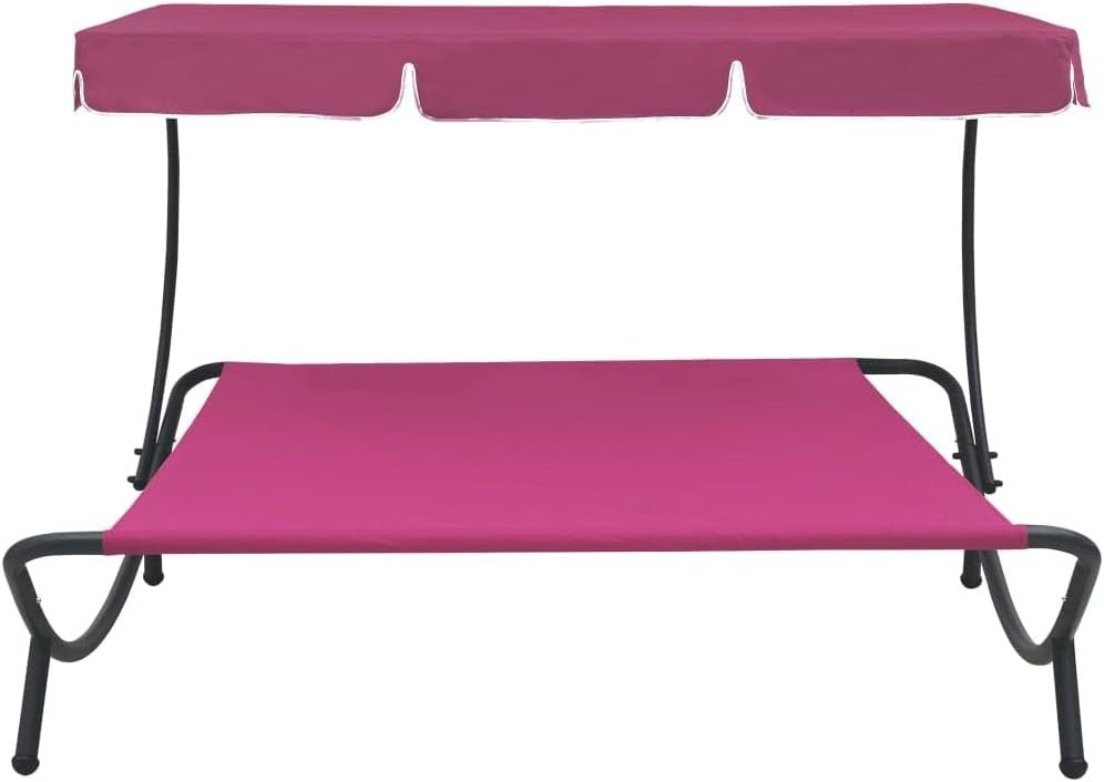 Modern Pink Outdoor Lounge Bed with Canopy | Weather-Resistant Patio Sunlounger