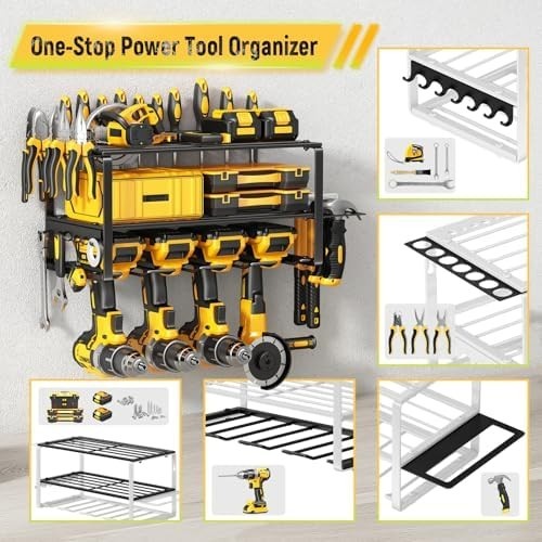 3-Tier Wall Mounted Power Tool Organizer 4 Slots Alloy Steel