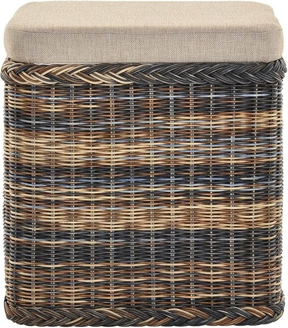 Square Rattan Laundry Basket Seat with Lid 46×46×50cm Multicolour Storage Box