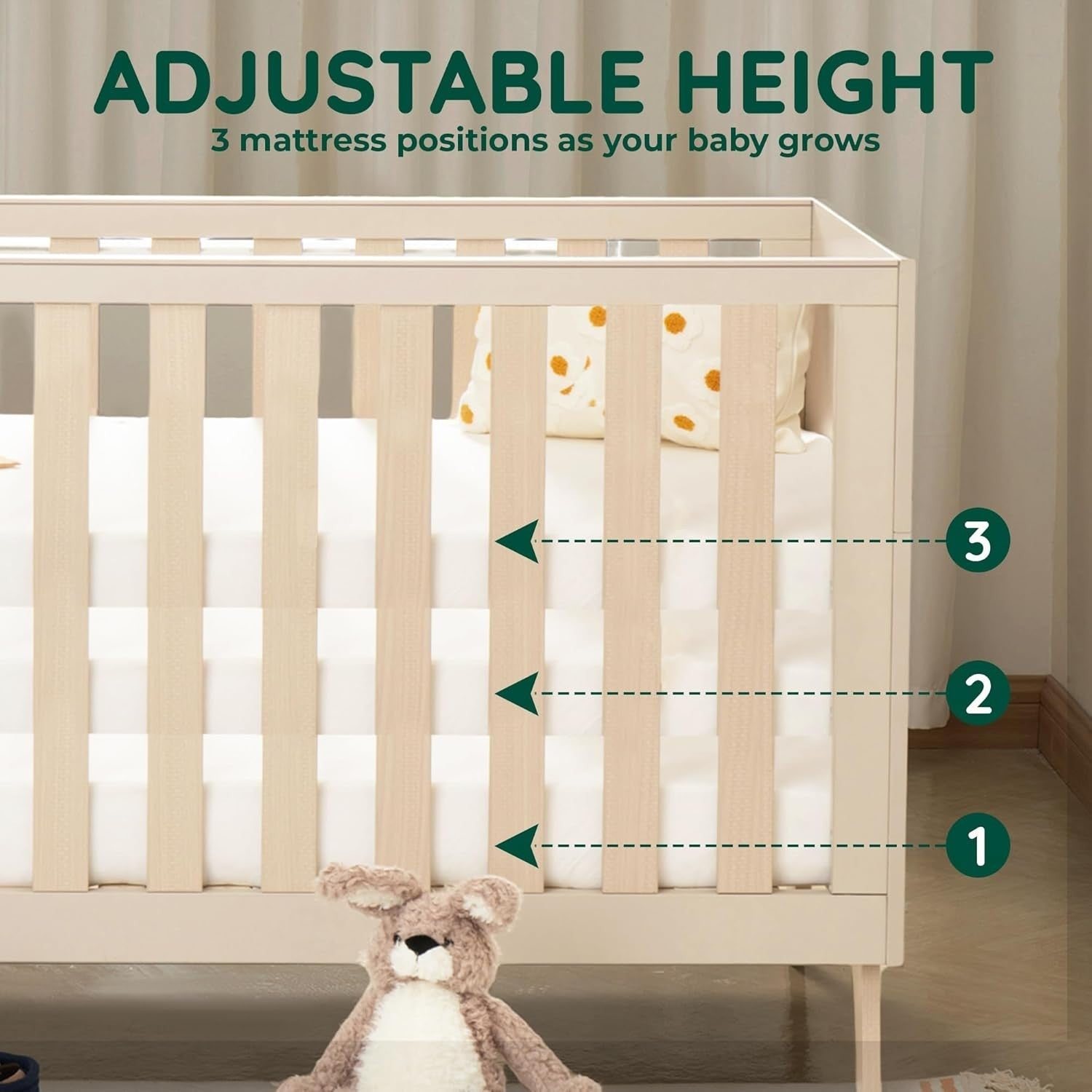 3in1 Convertible Toddler Bed Baby Cot Bed & Sofa Adjustable Height Teething Rail