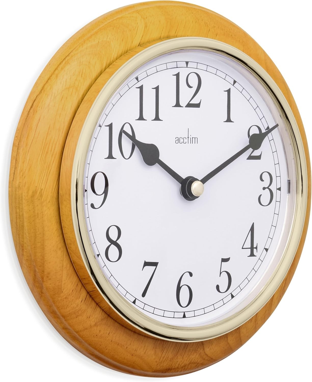 20cm Wood Frame Wall Clock Gold Trim | Easy Read Silent Quartz Clock