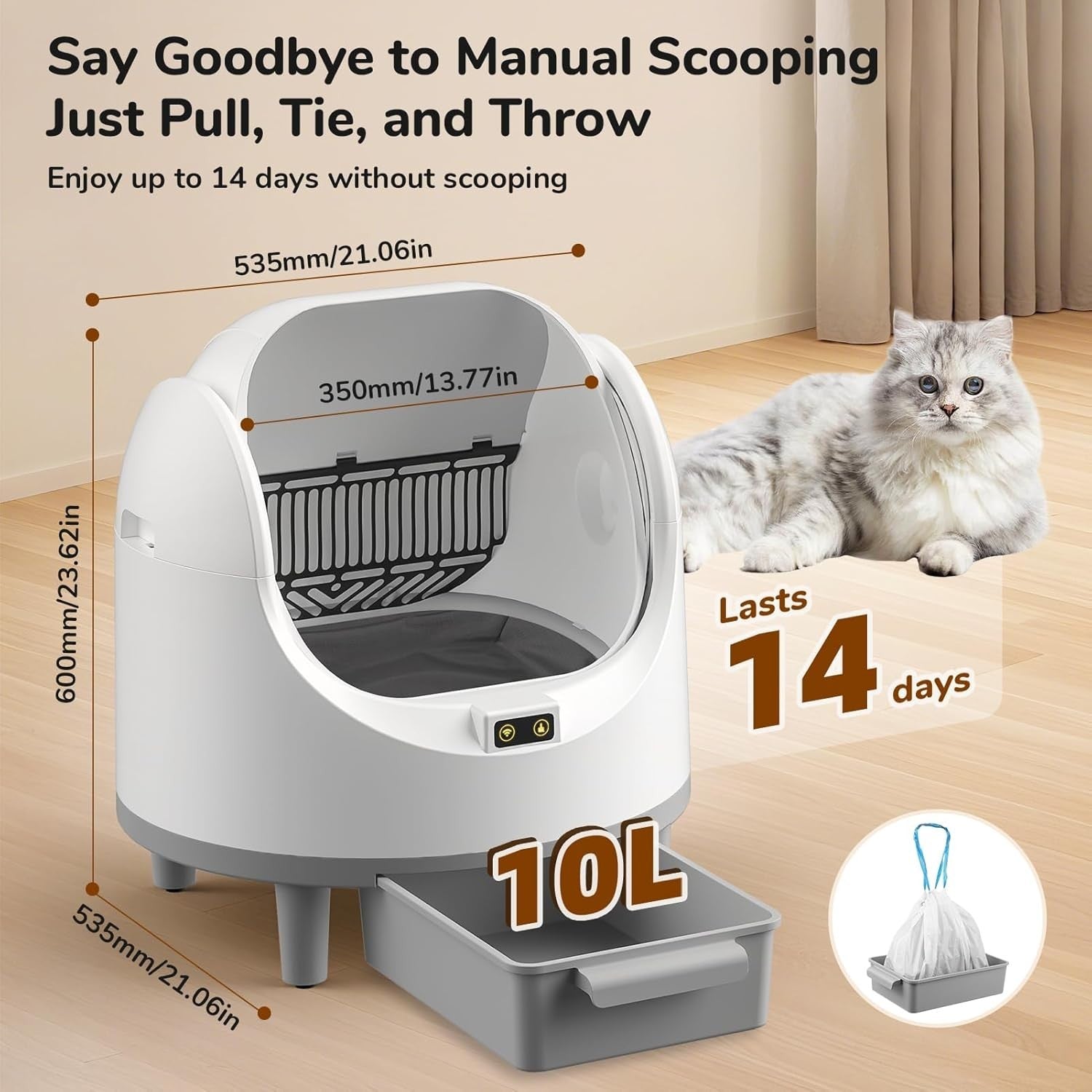 Open Top Self Cleaning Cat Litter Box App Control Odor Free XXL