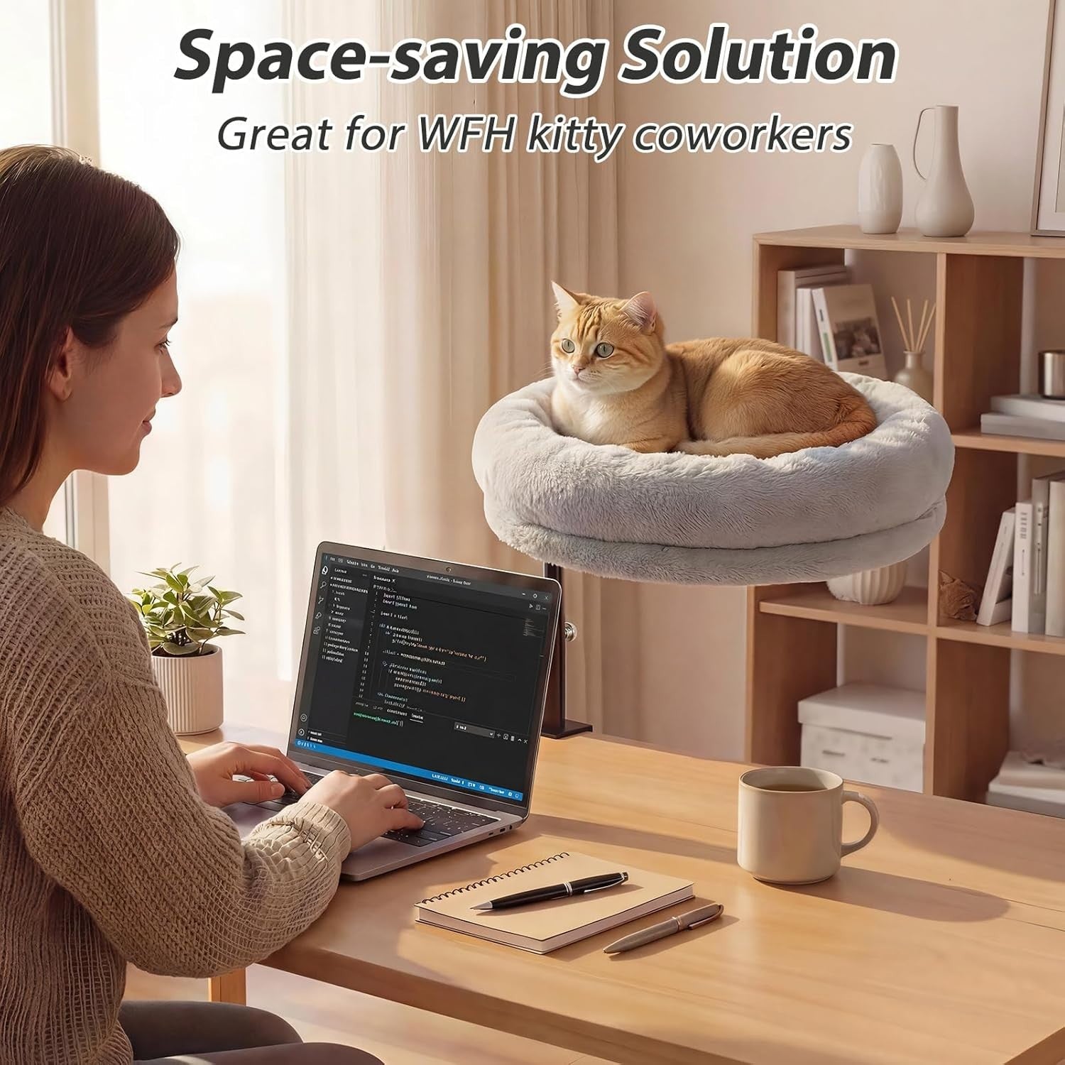 360° Rotating Cat Desk Bed Adjustable Clamp Hammock Perch Grey