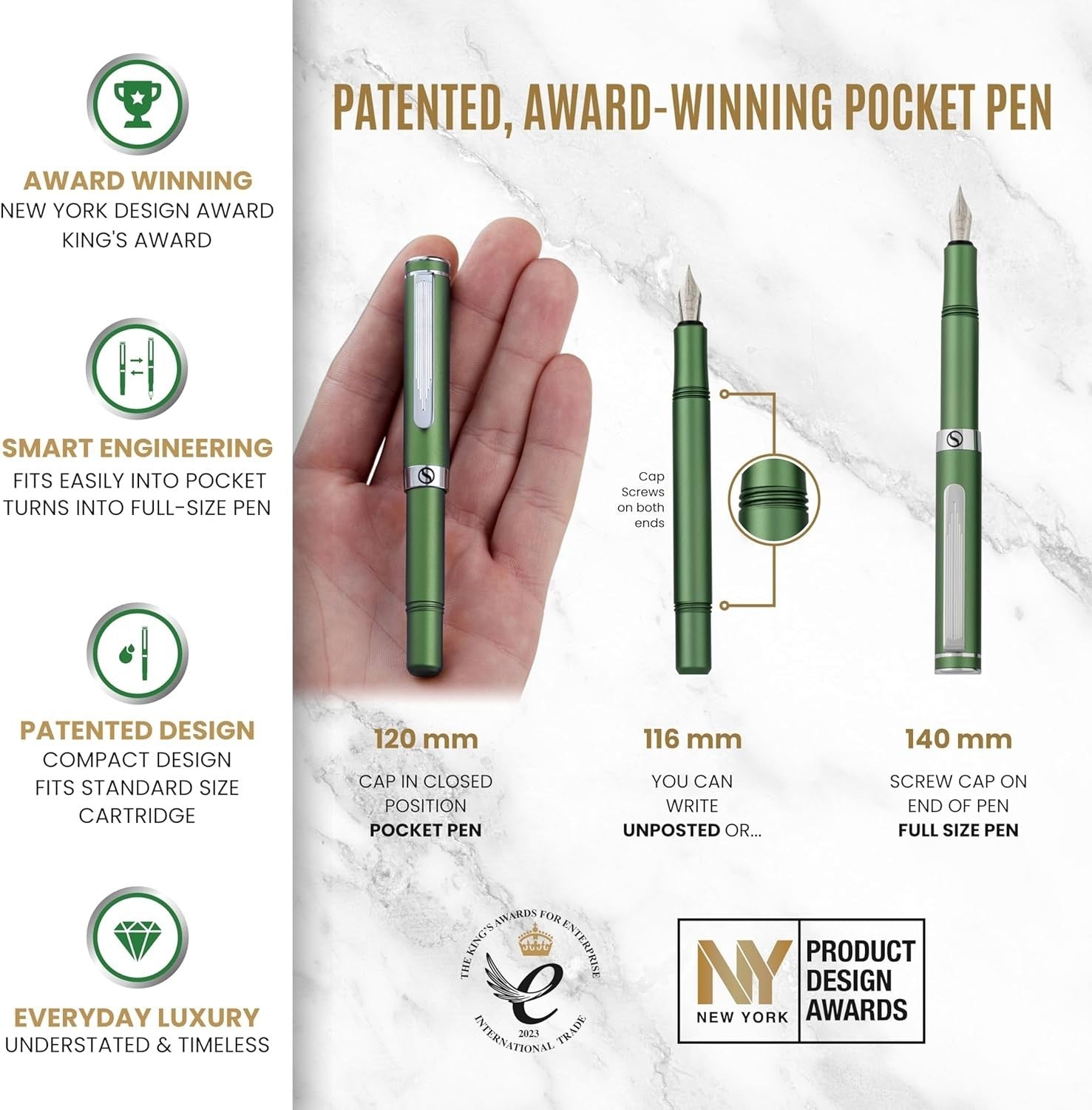 Luxury Fountain Pen Medium Nib Matt Green Chrome Gift Set