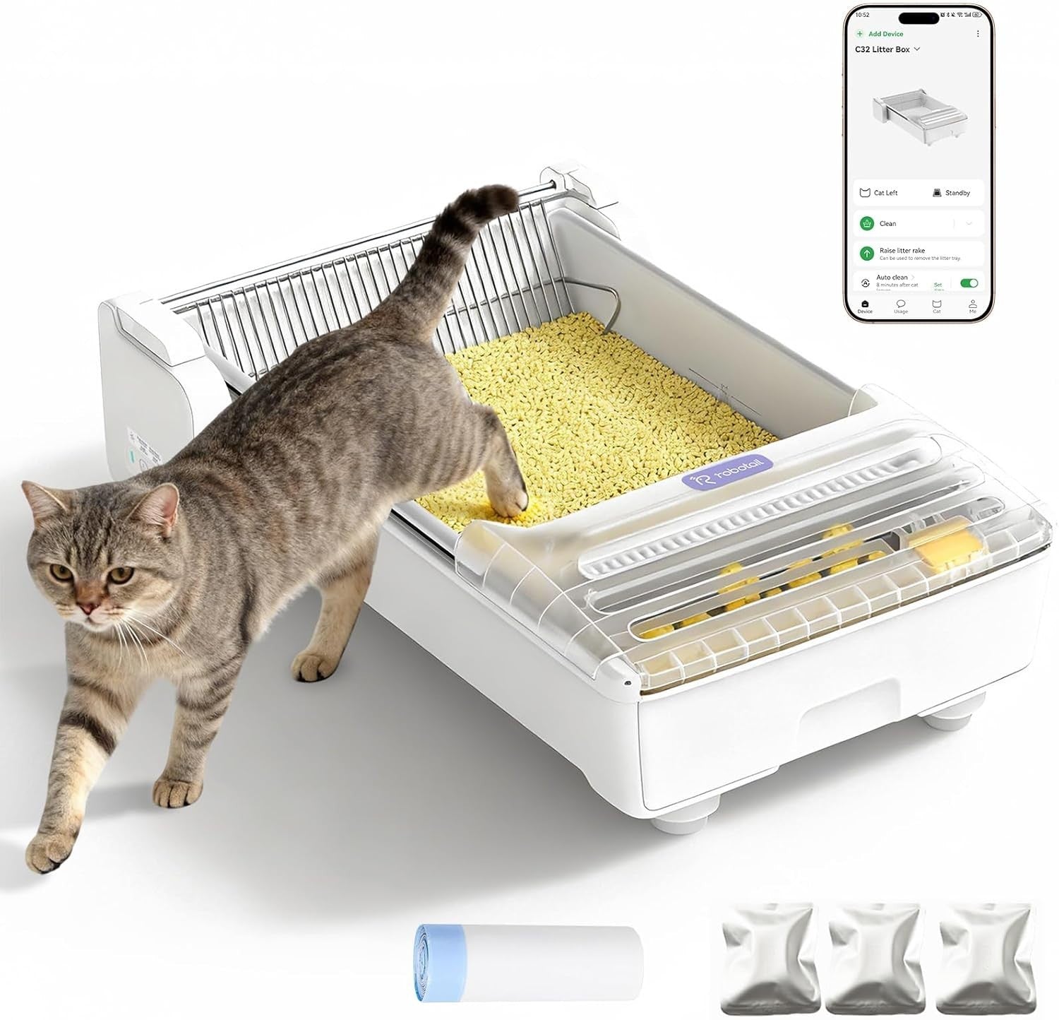 Open Top Self Cleaning Cat Litter Box App Control Anti Pinch XXL