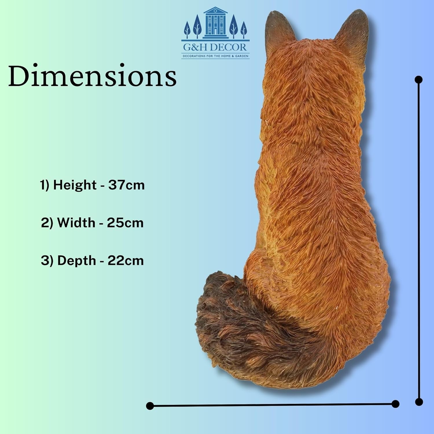 Realistic Sitting Fox Garden Ornament | Large Weatherproof Resin Woodland Decor