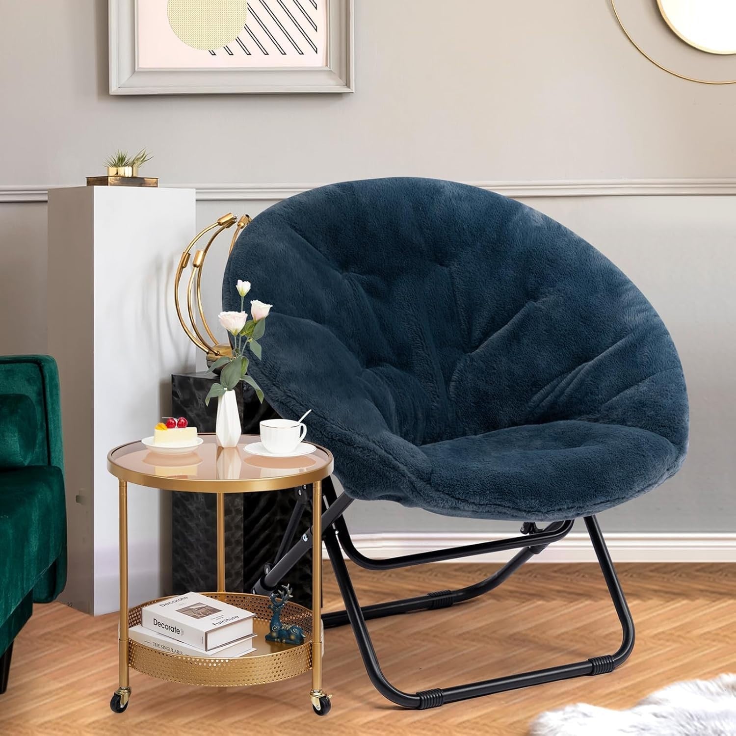 Foldable Plush Saucer Chair – Comfy Moon Armchair for Living Room & Bedroom