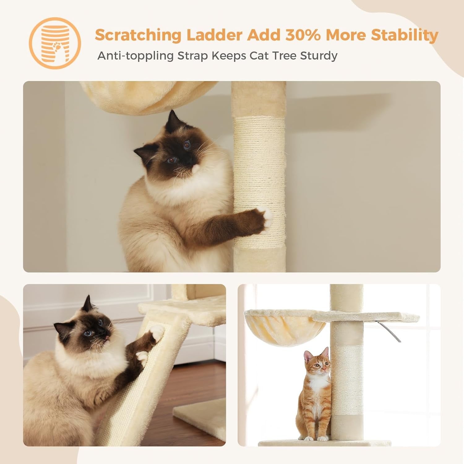 Floor to Ceiling Cat Tree Adjustable 216–273cm Tower Condo Scratching