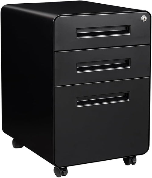 Black 3 Drawer Lockable Mobile File Cabinet 51x40x63.5cm