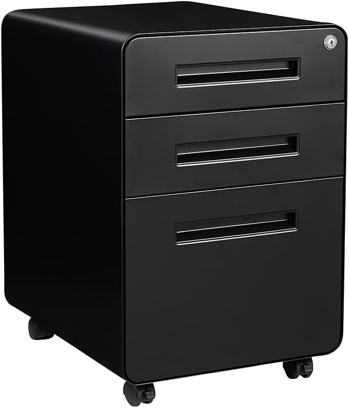 Black 3 Drawer Lockable Mobile File Cabinet 51x40x63.5cm