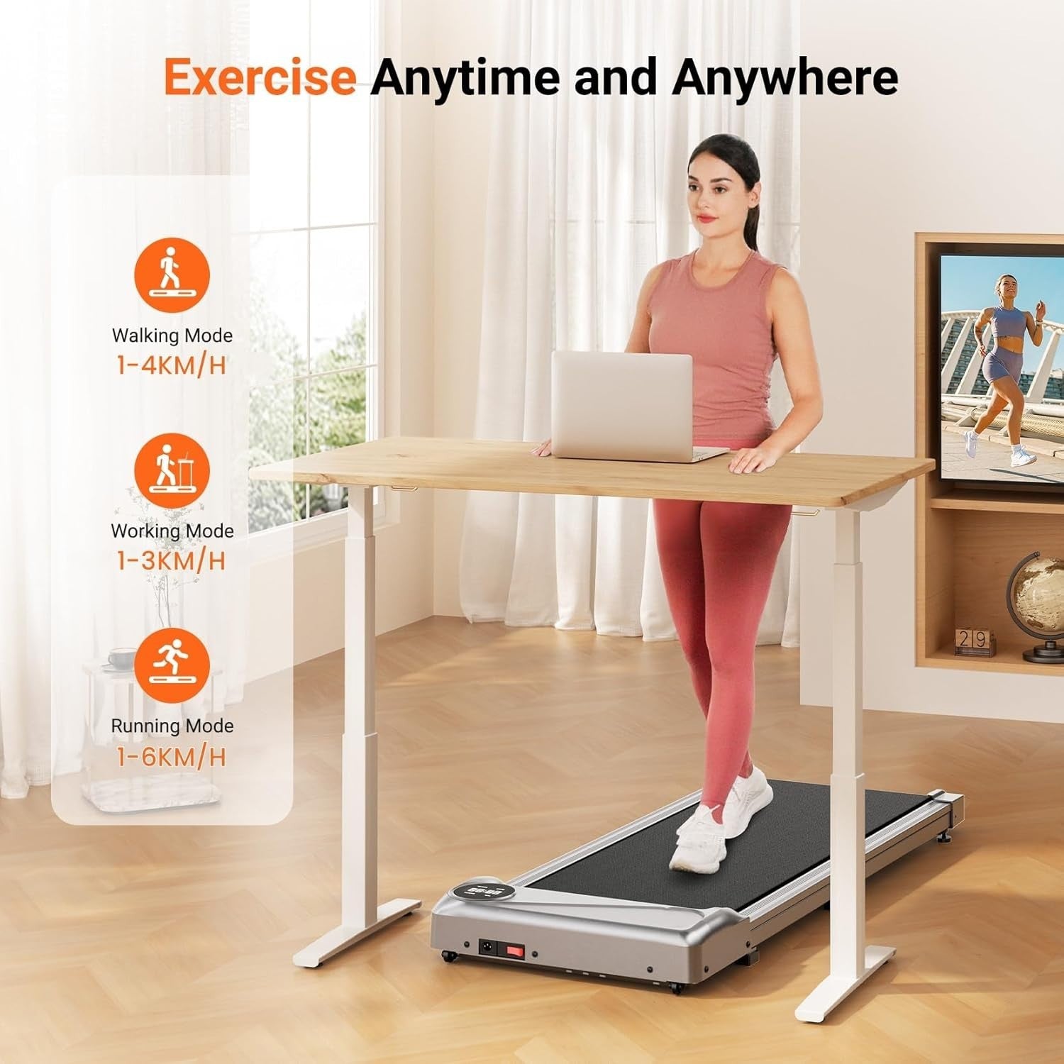 Under Desk Treadmill 2.5HP Quiet Motor Walking Pad 265LBS Capacity LED Remote