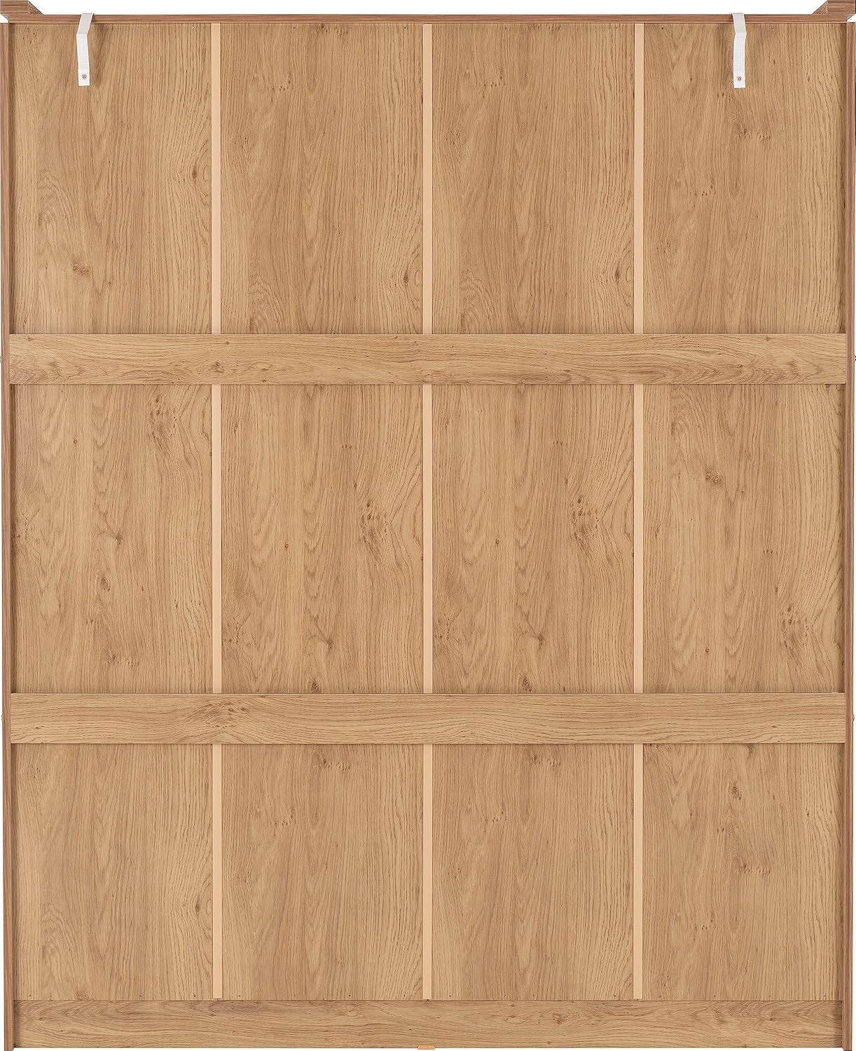4 Door Mirrored Wardrobe Oak Effect Storage Drawers Modern Bedroom