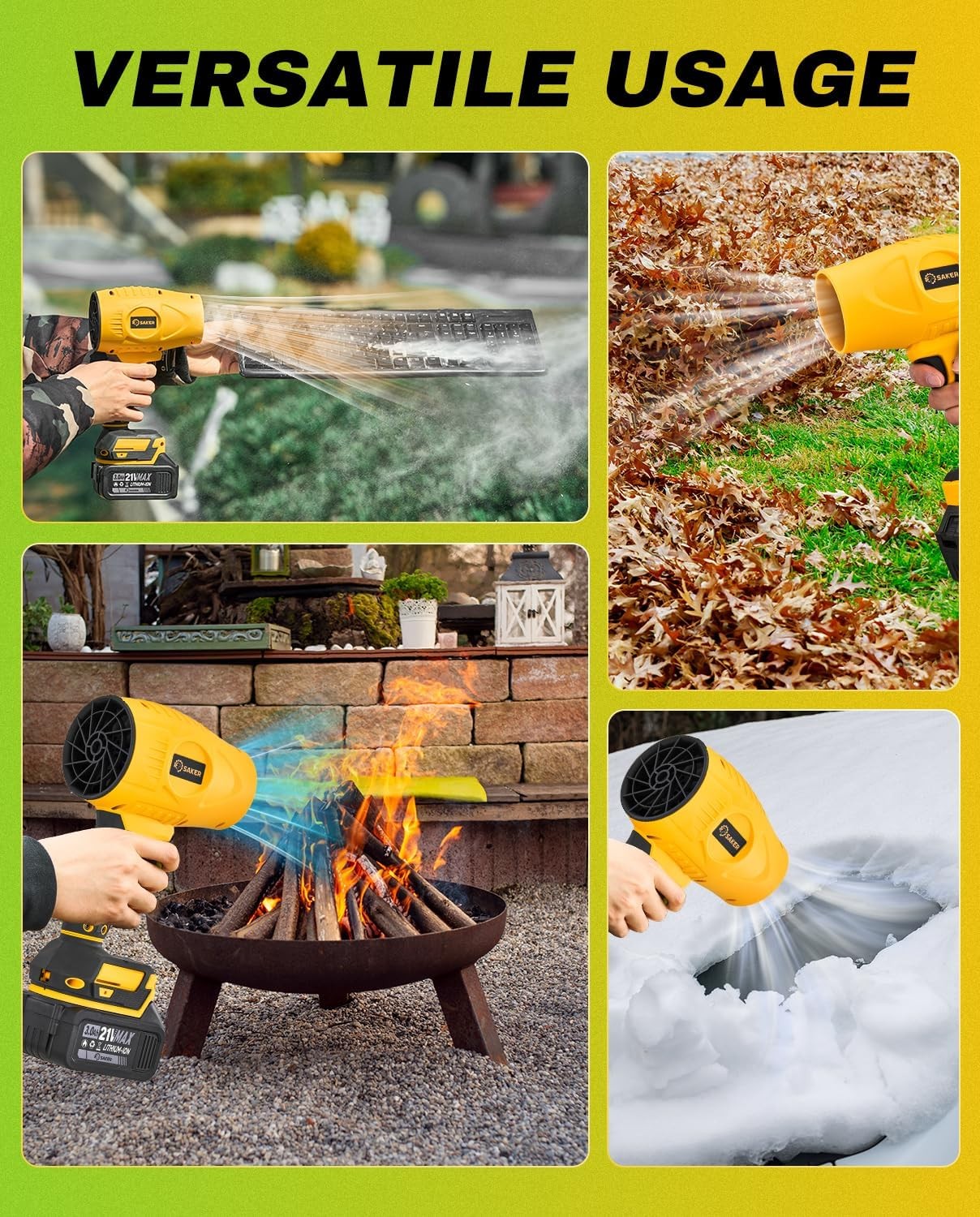 Cordless Leaf Blower 180000RPM Adjustable Speed with 2 Batteries Portable