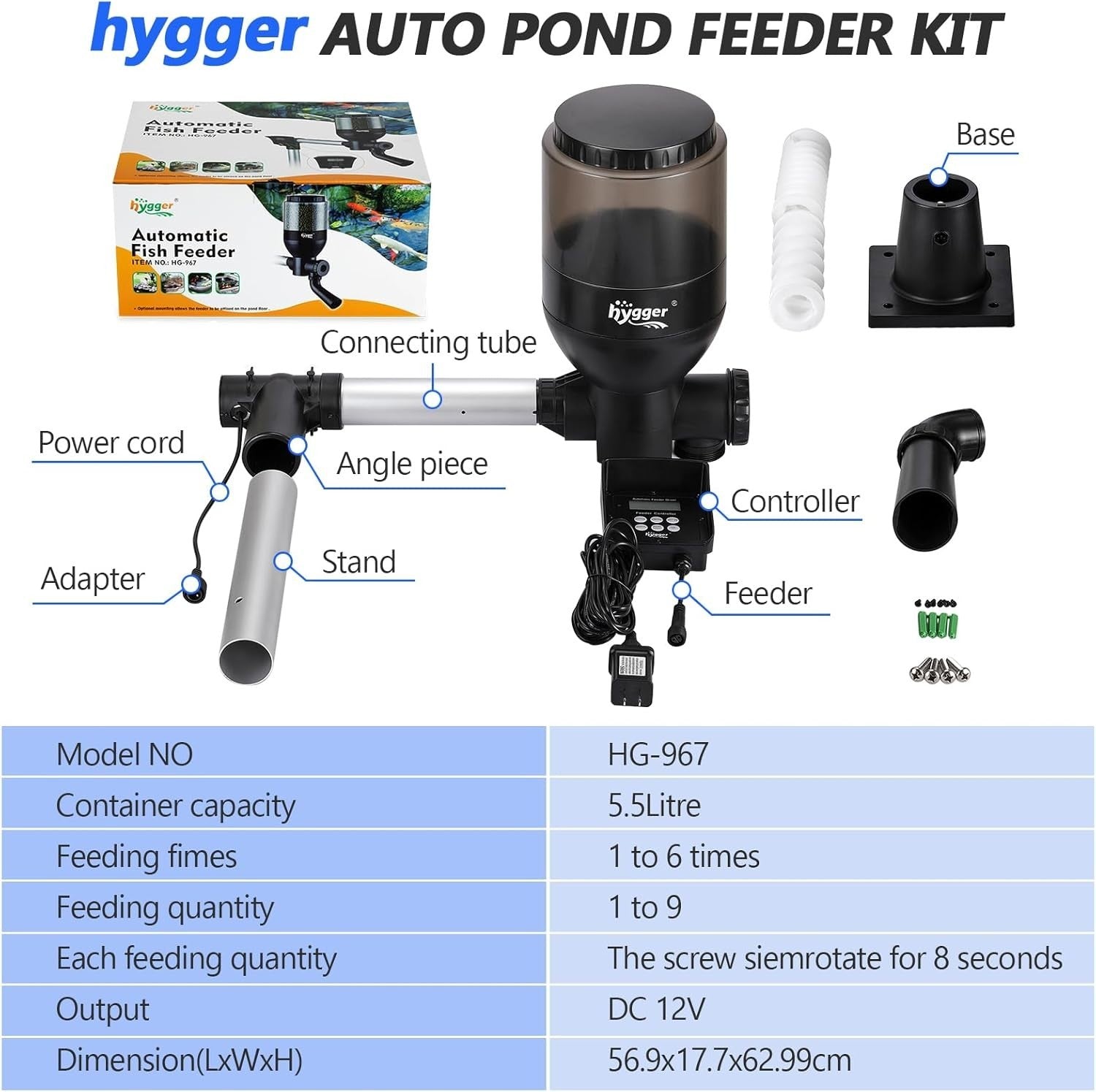 5.5L Automatic Fish Feeder Programmable Pond Feeder LCD Controller
