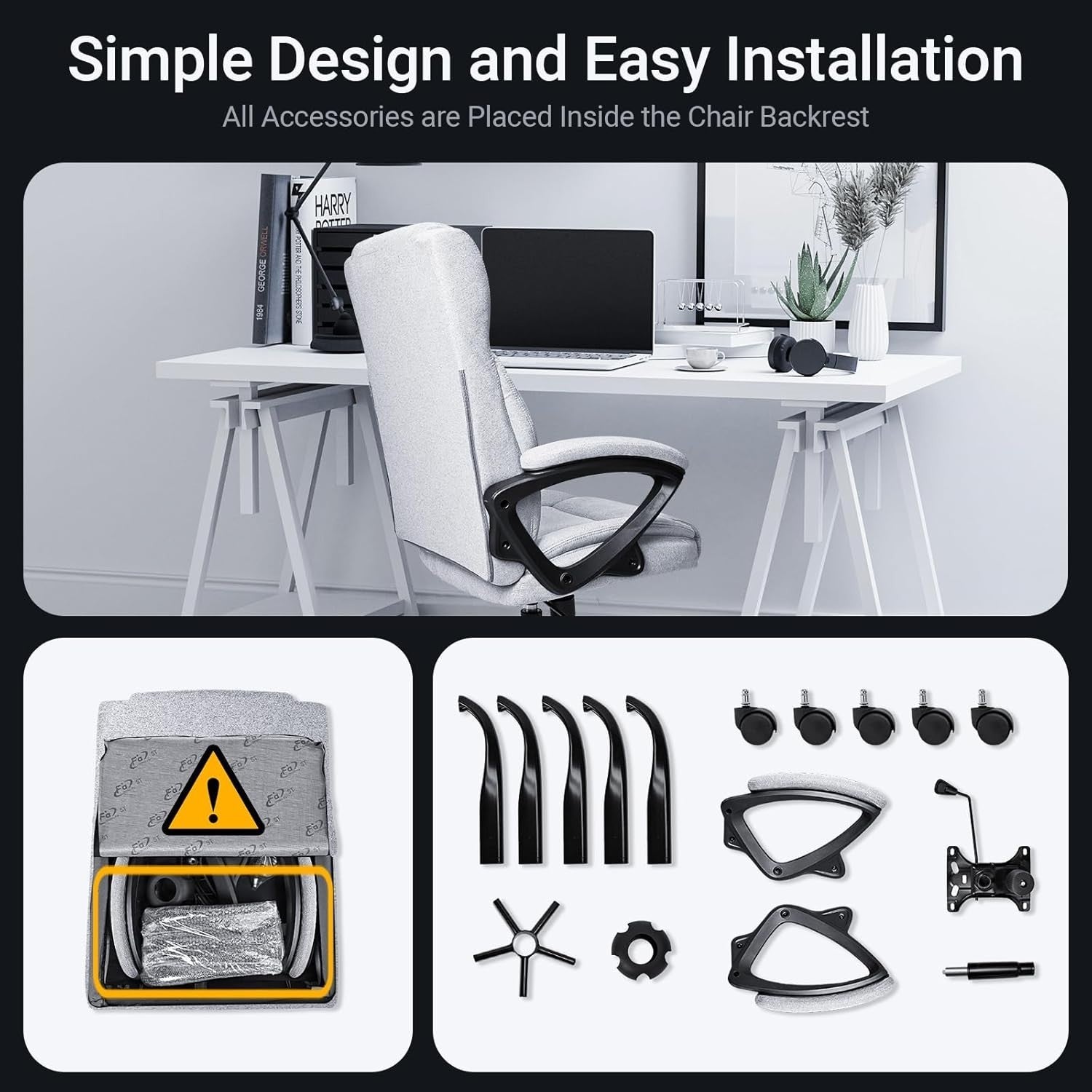 Ergonomic Office Chair S-Back Adjustable Height Rolling Desk Swivel Fabric Grey