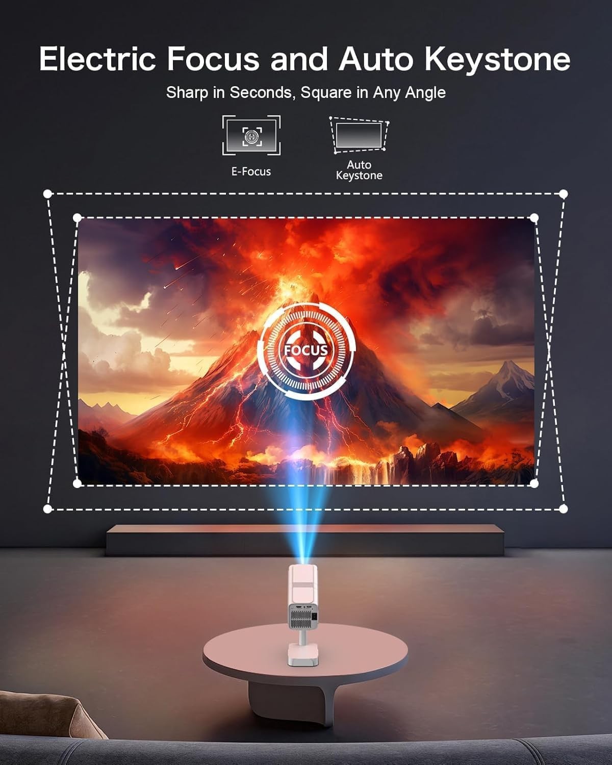 Android TV WiFi6 Mini Projector 180° Stand Auto Keystone Gaming