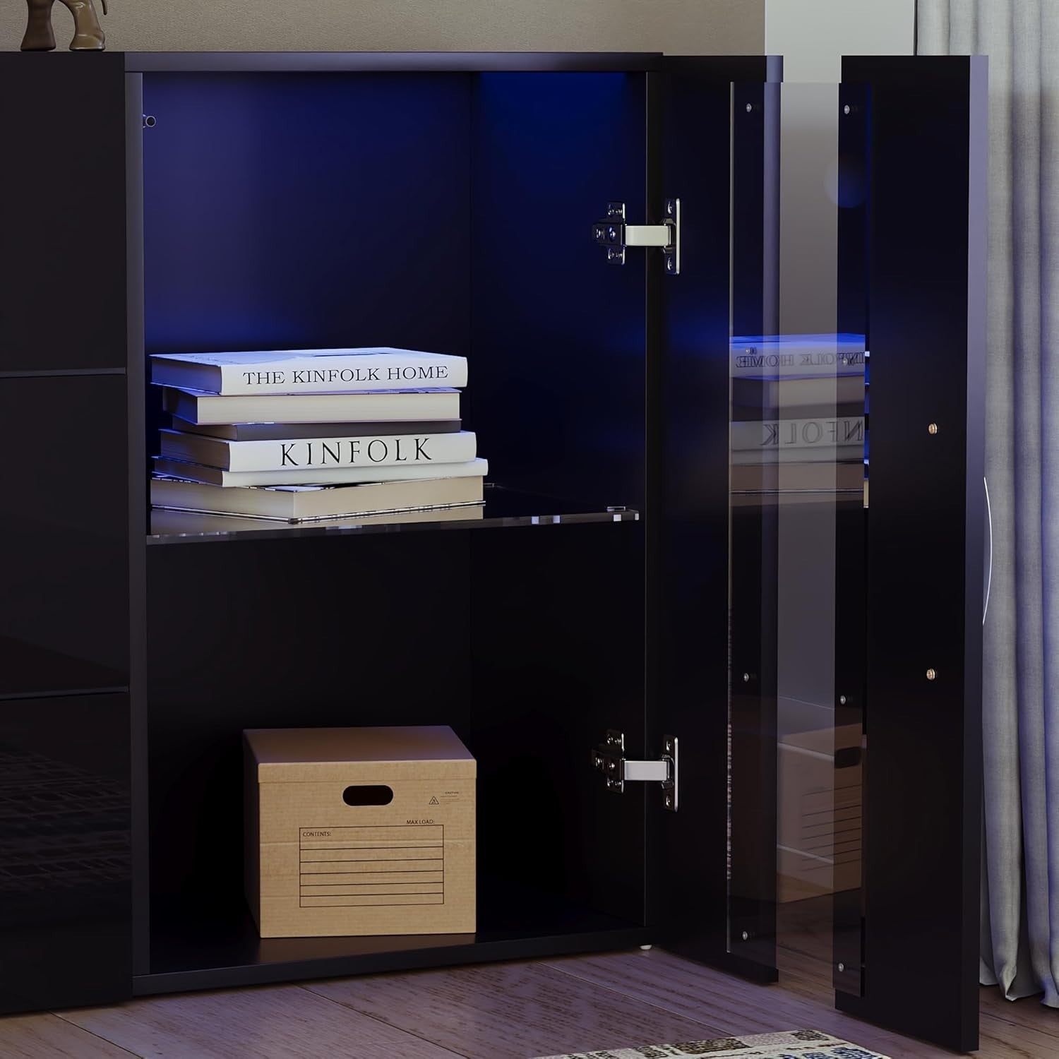 Black LED Sideboard Cabinet RGB Lights 3 Drawers 2 Doors Modern Unit