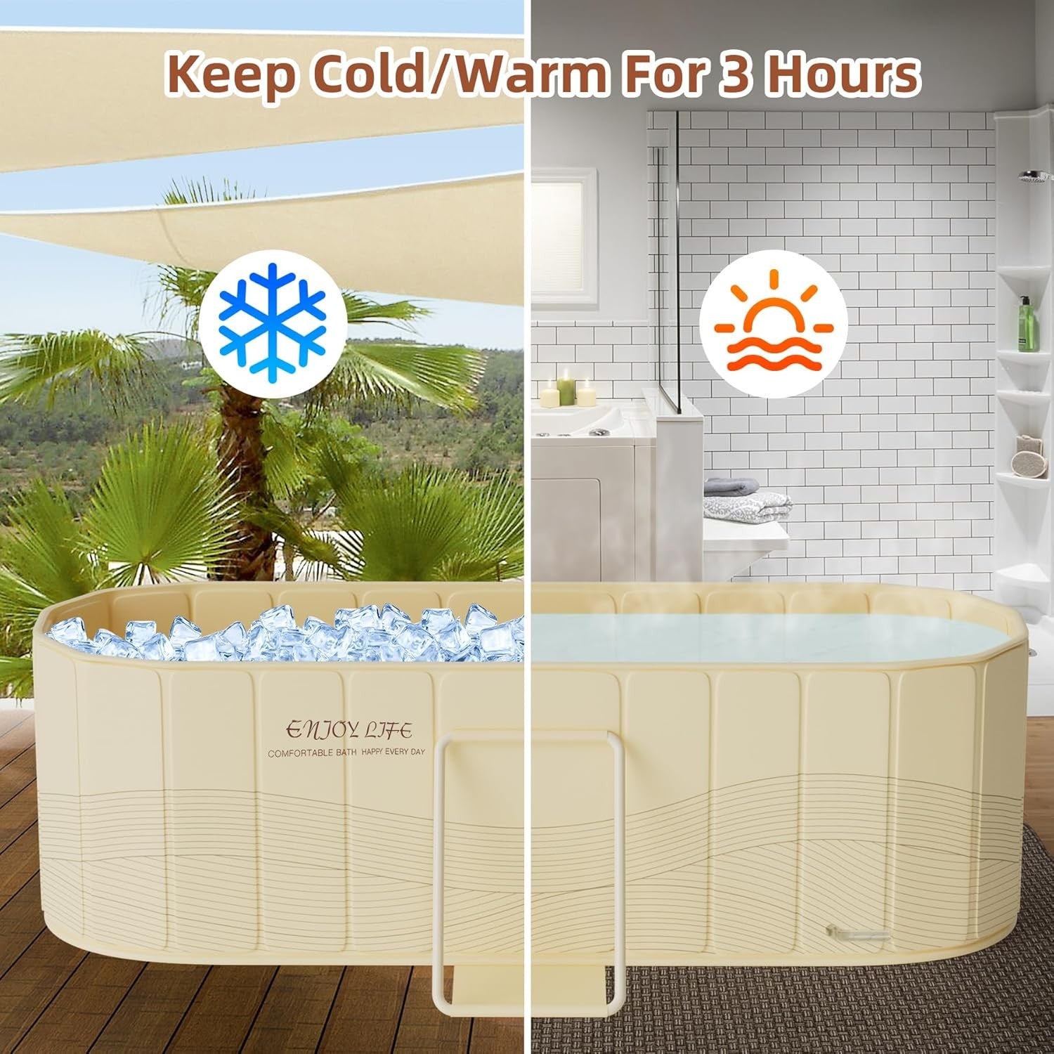 Portable Foldable Bathtub Adult Hot & Ice Bath Tub Thick Insulated 150cm