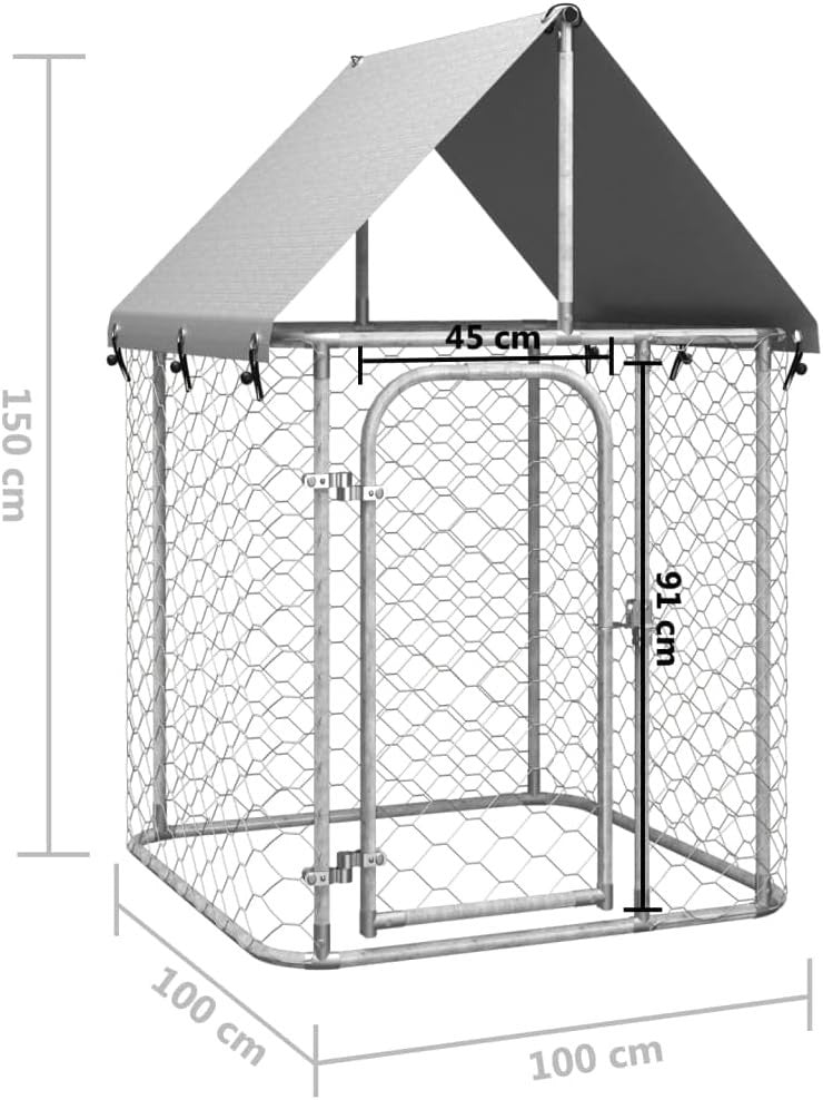 Small Outdoor Dog Kennel 100x100x150cm – Steel Frame + Roof Shelter + Lock